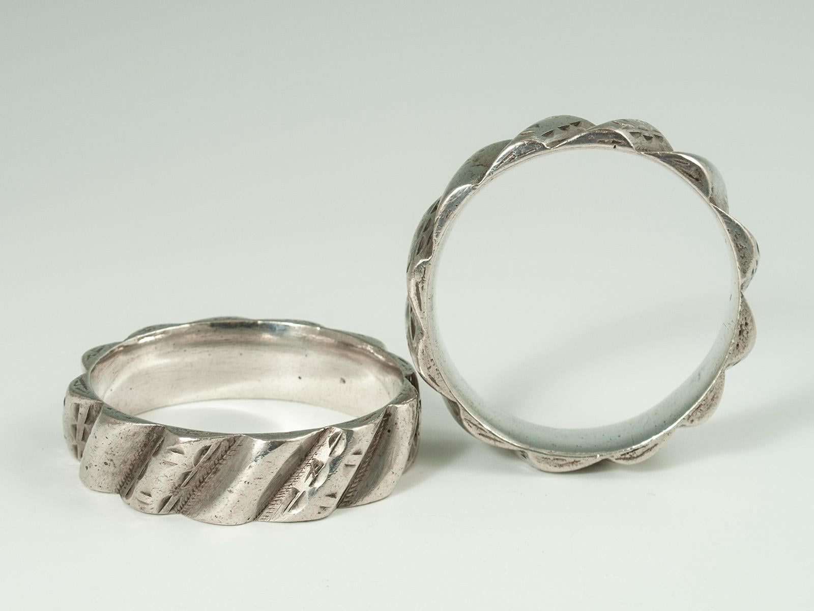 Women's Late 19th to Early 20th Century Pair of Tribal Silver Bracelets, Morocco For Sale