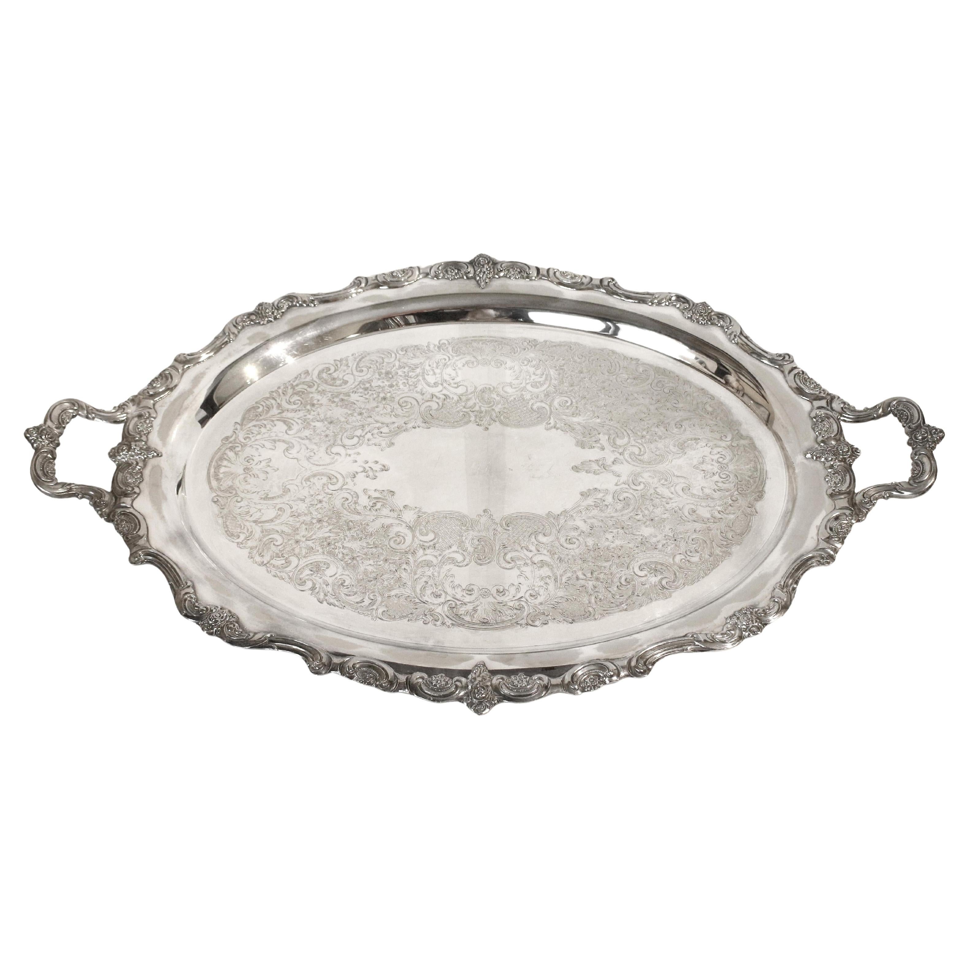 Late 19th to Early 20th Century Rococo-Style Silver Plate Tea Tray by Towle For Sale