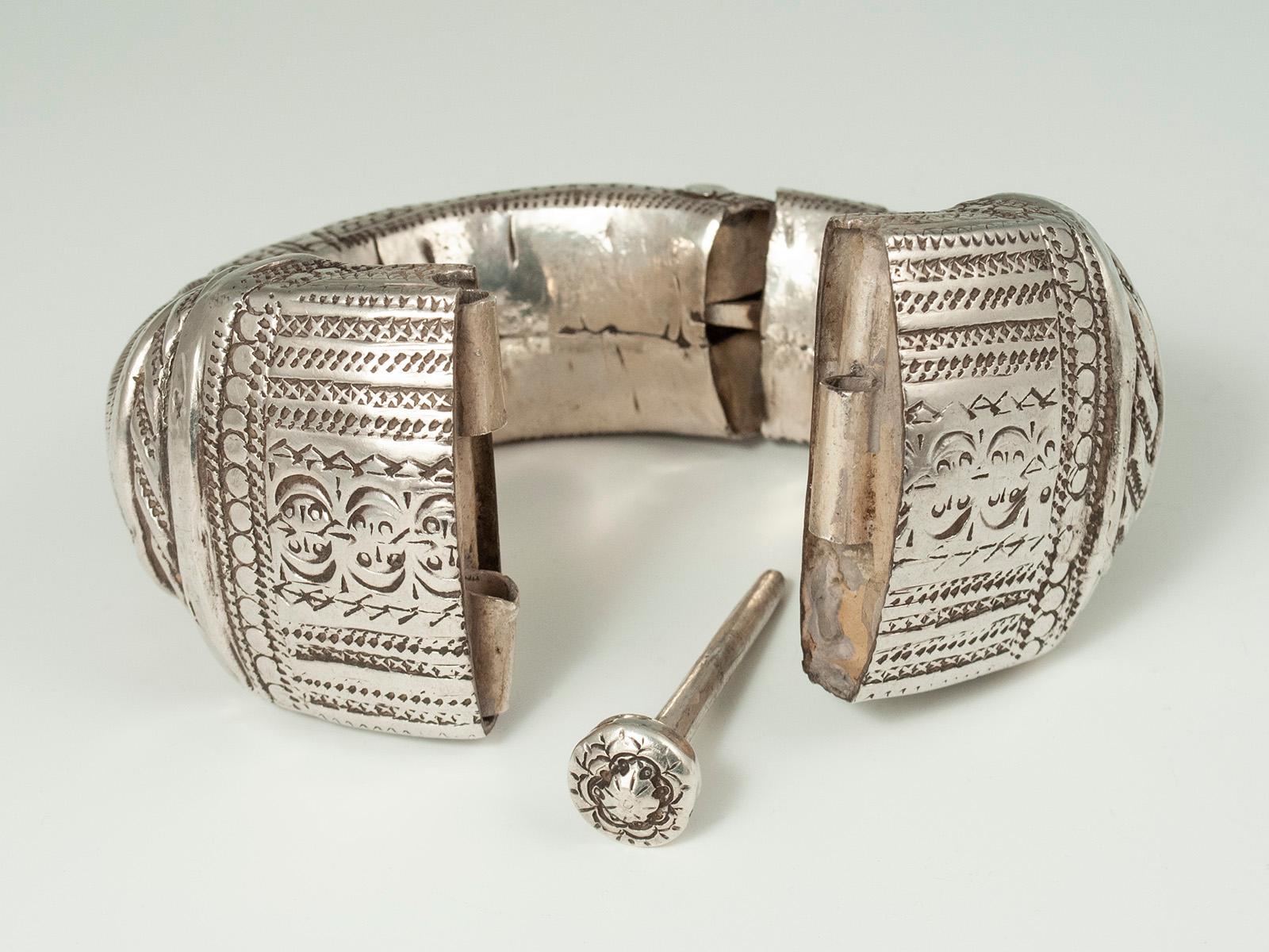 Tribal Late 19th to Early 20th Century Silver Anklets, Oman