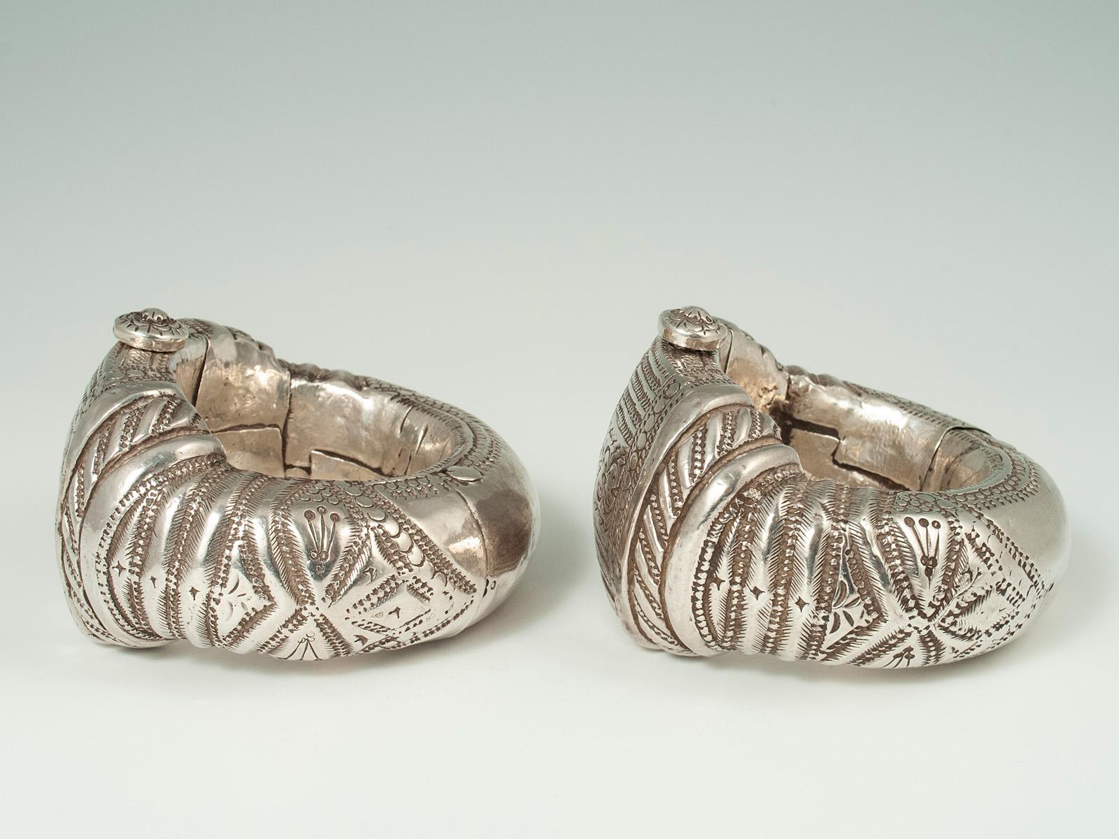 Hand-Crafted Late 19th to Early 20th Century Silver Anklets, Oman