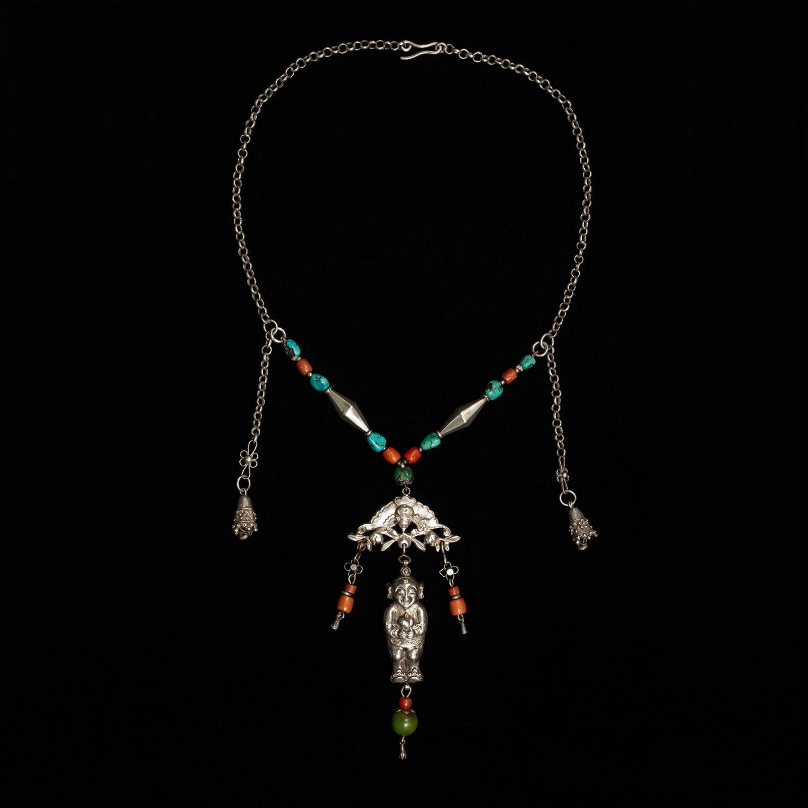 Women's Late 19th to Early 20th Century Silver Baby Amulet Necklace, China For Sale