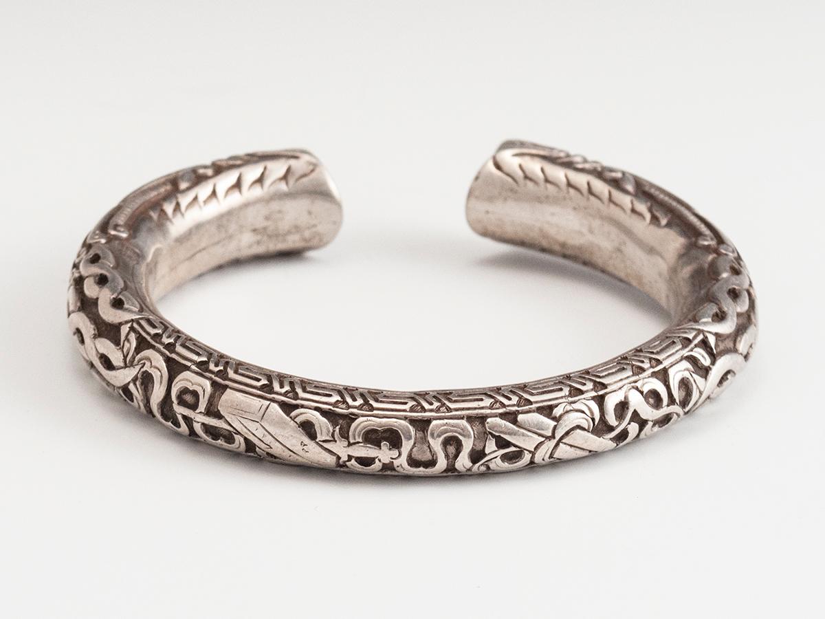 Tribal Late 19th-Early 20th Century Silver Bangle Dragon Bracelet, China