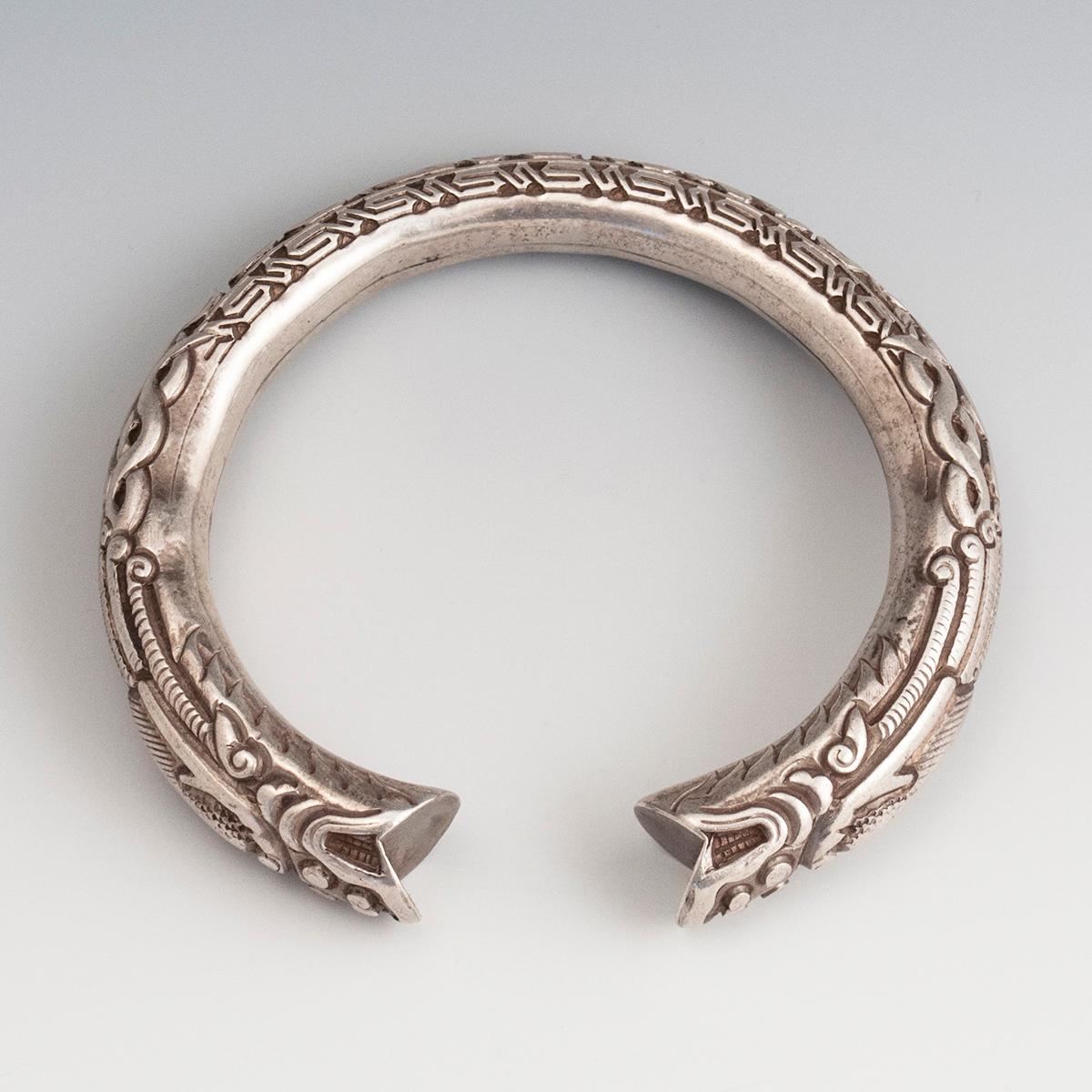 Chinese Late 19th-Early 20th Century Silver Bangle Dragon Bracelet, China