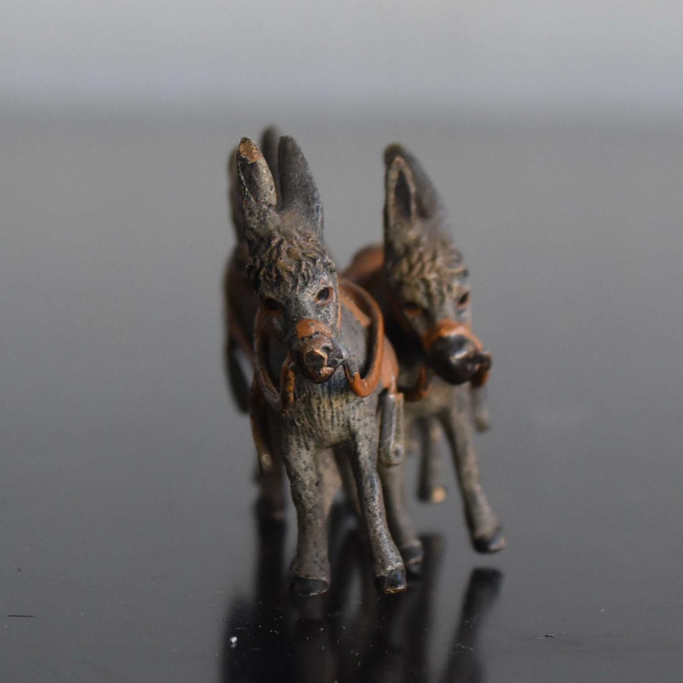 Late 19th Vienna bronze series of 3 donkeys 4 cm high by 8 cm.