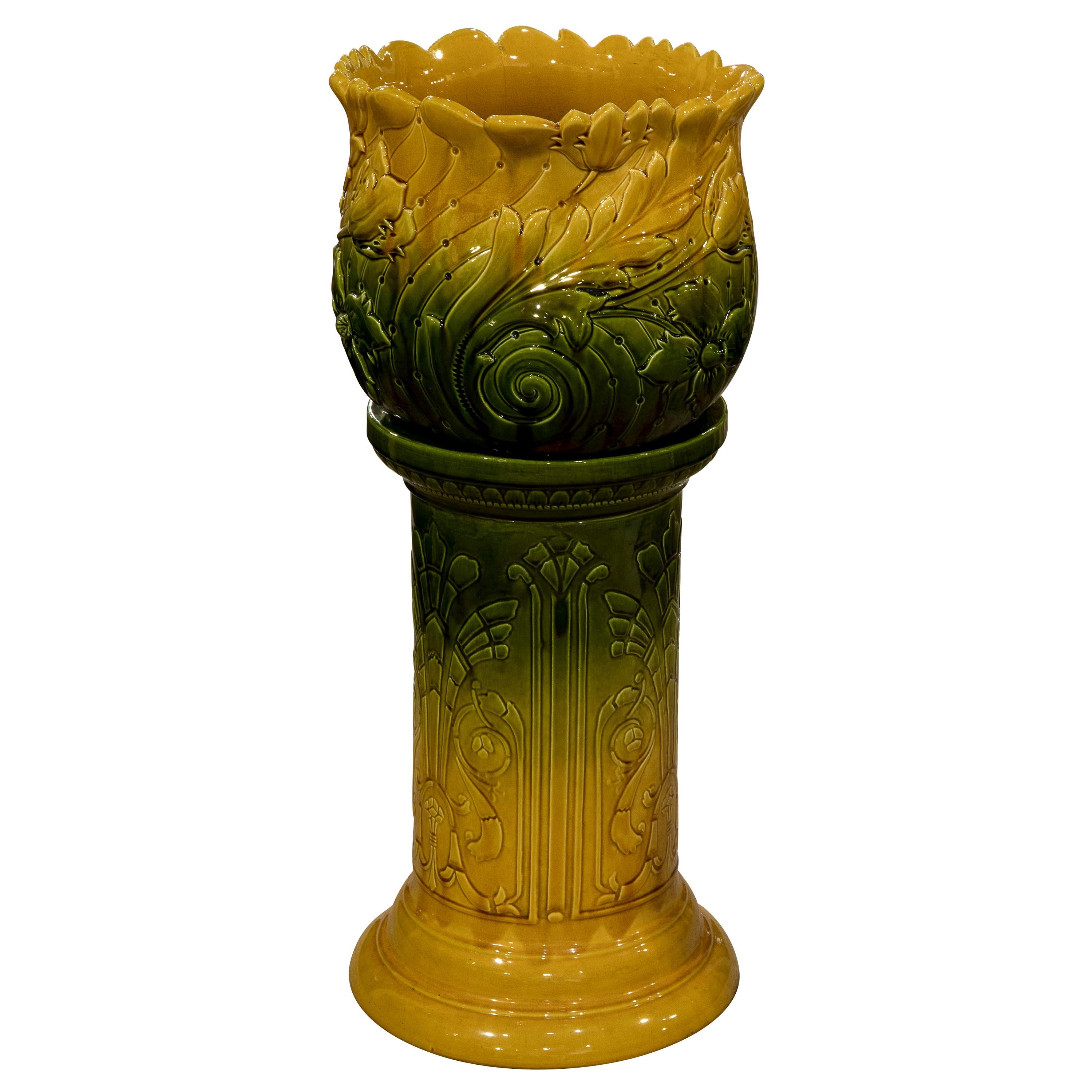 Late 19th Century Ault Pottery Jardinière and Stand For Sale