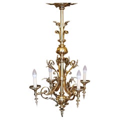 Antique Late 19th Century Brass 4 Arm Chandelier