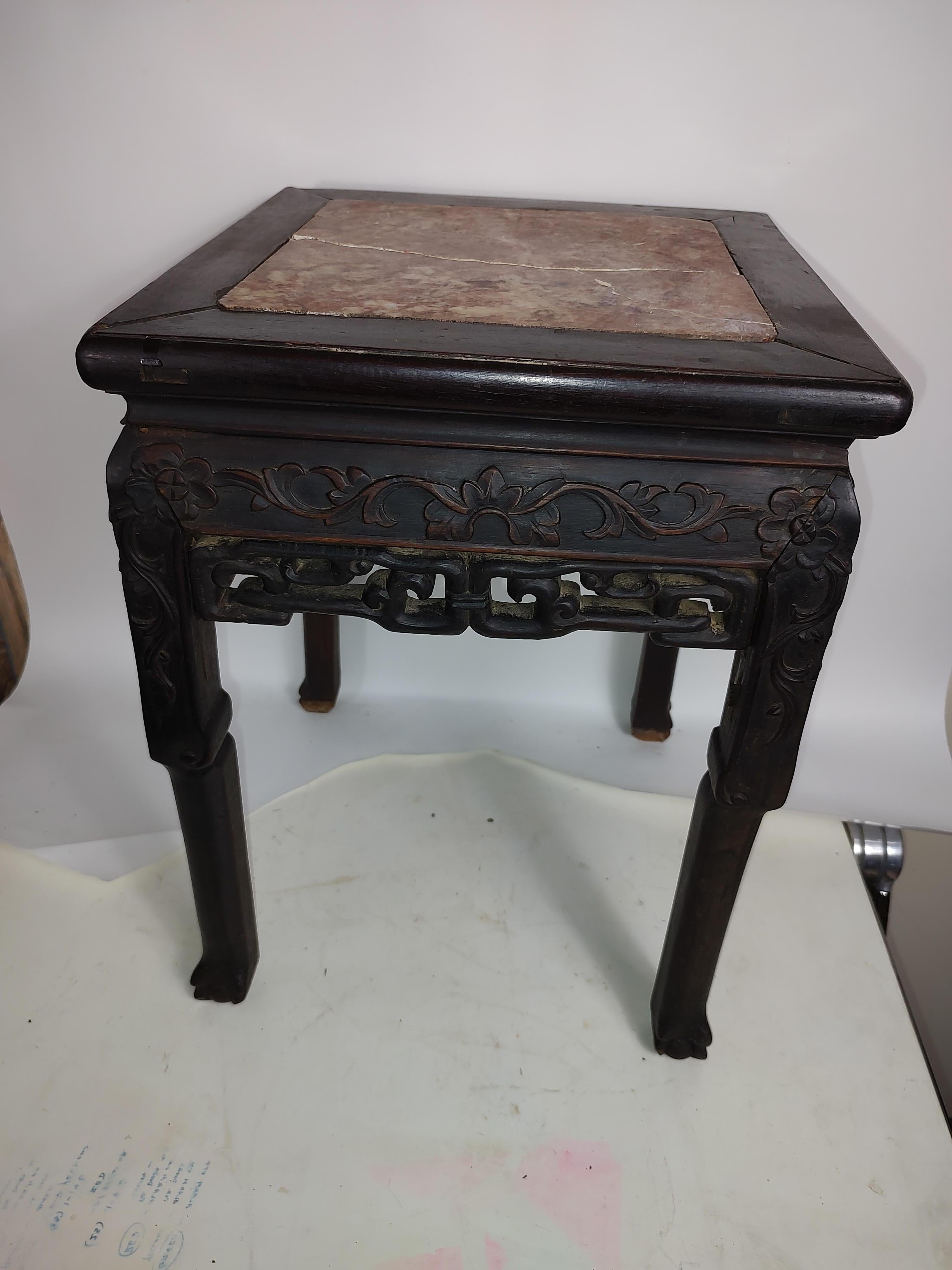 Late 19thC Carved Chinese Rosewood Side End Table For Sale 4