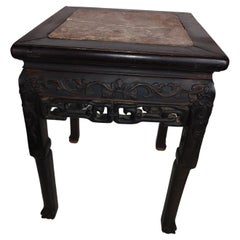Late 19thC Carved Chinese Rosewood Side End Table or Taboret Plant Stand