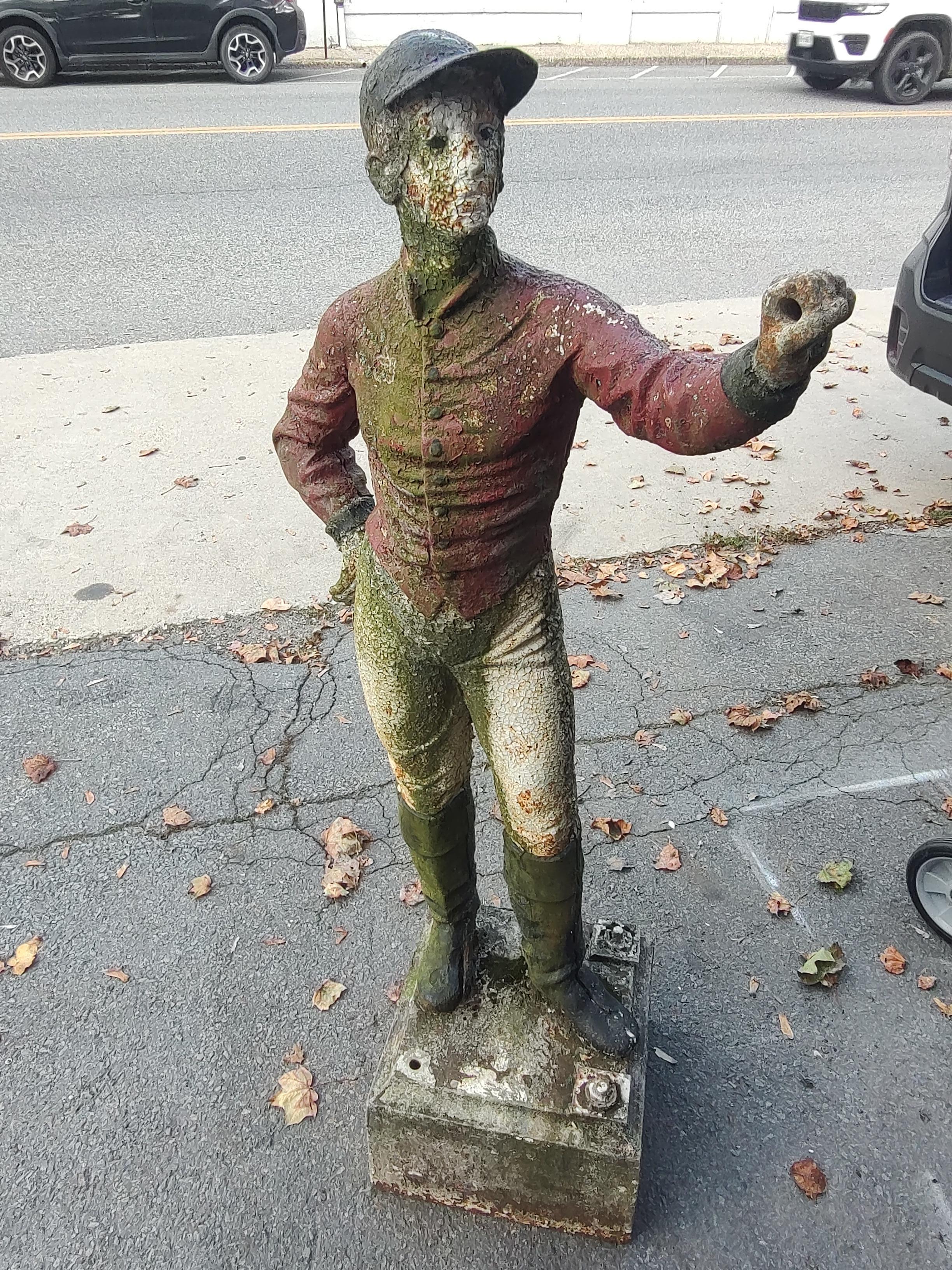 Late 19thC Cast Iron Lawn Jockey in Old Paint For Sale at 1stDibs