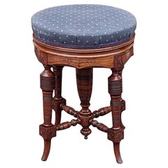 Antique Late 19thC Circular Walnut Revolving Piano Stool