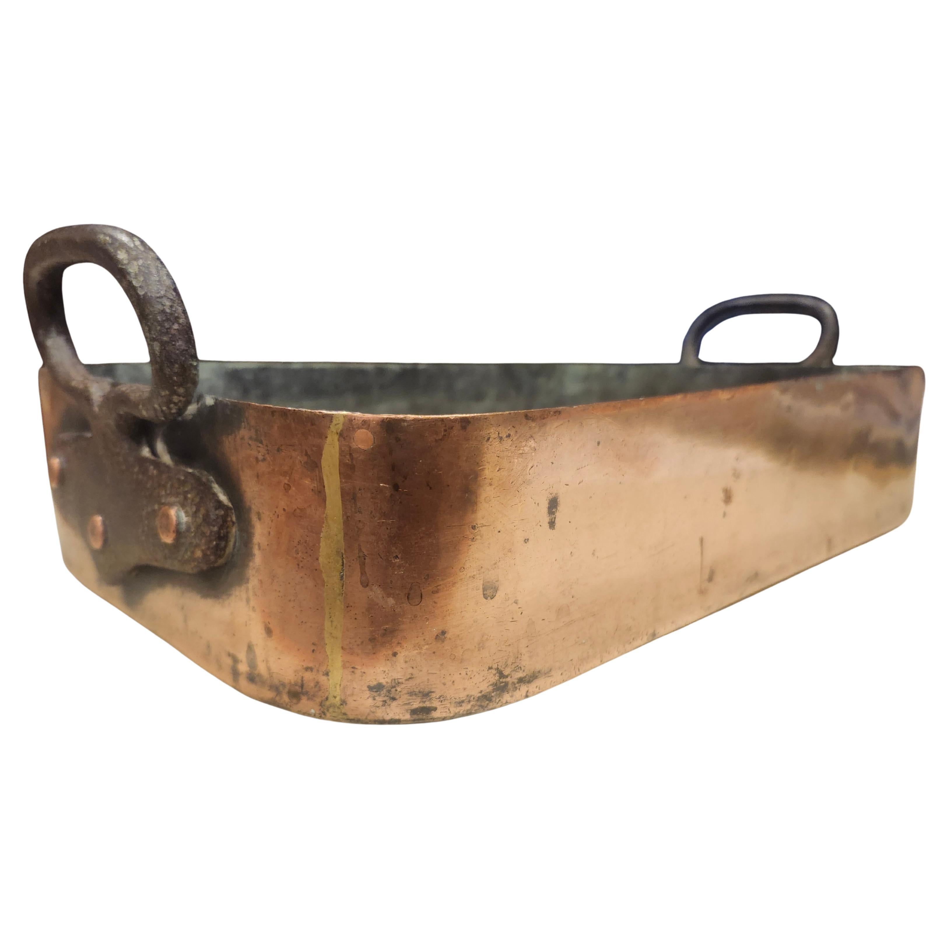 Late 19thC Copper Roasting Pan w Hand Wrought Iron Handles
