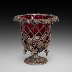 Late 19thC Cranberry & Silver Plate Wine Cooler
