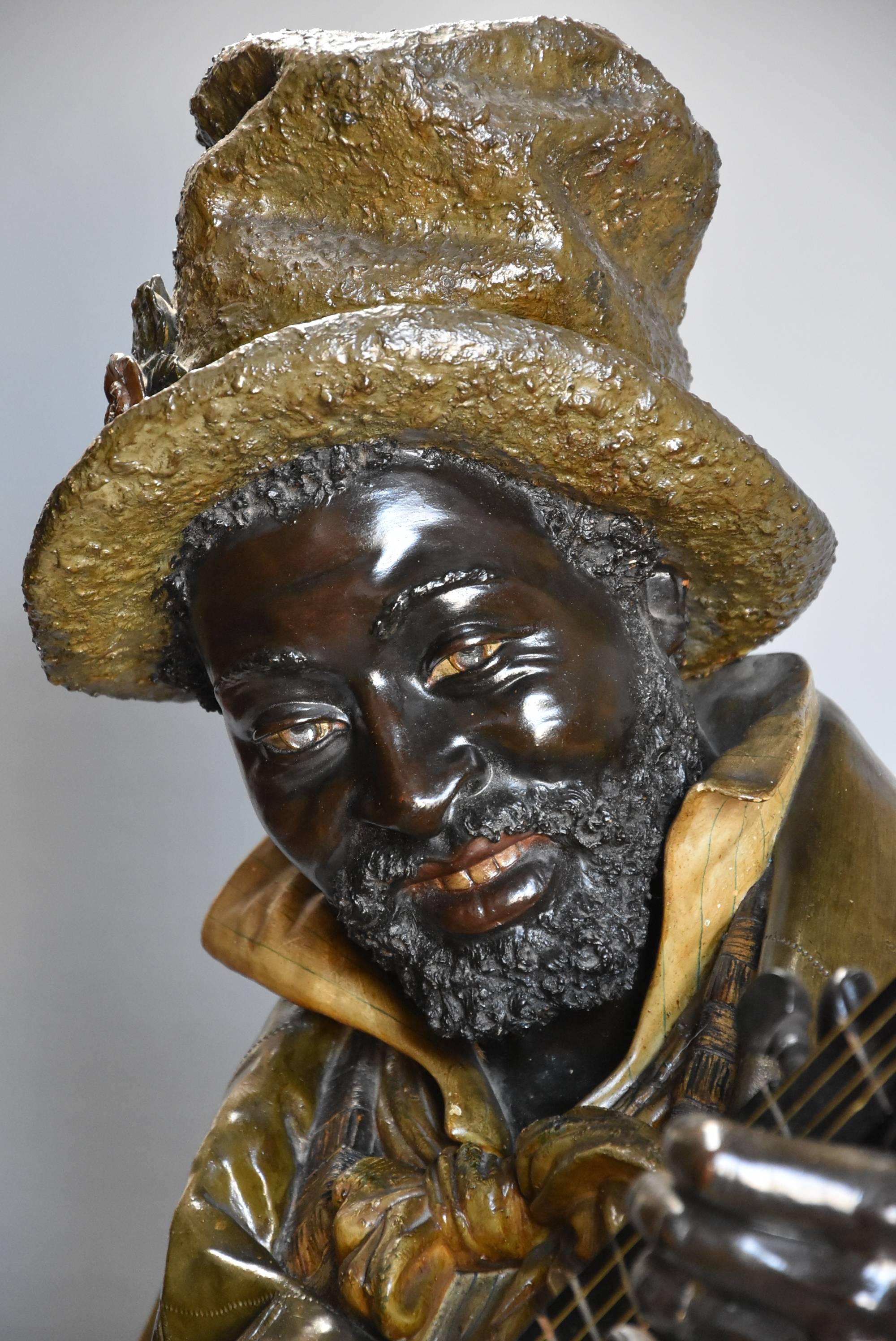 Late 19th Century Fine Quality Lifesize Terracotta Bust of the 'Banjo Player' In Good Condition For Sale In Suffolk, GB