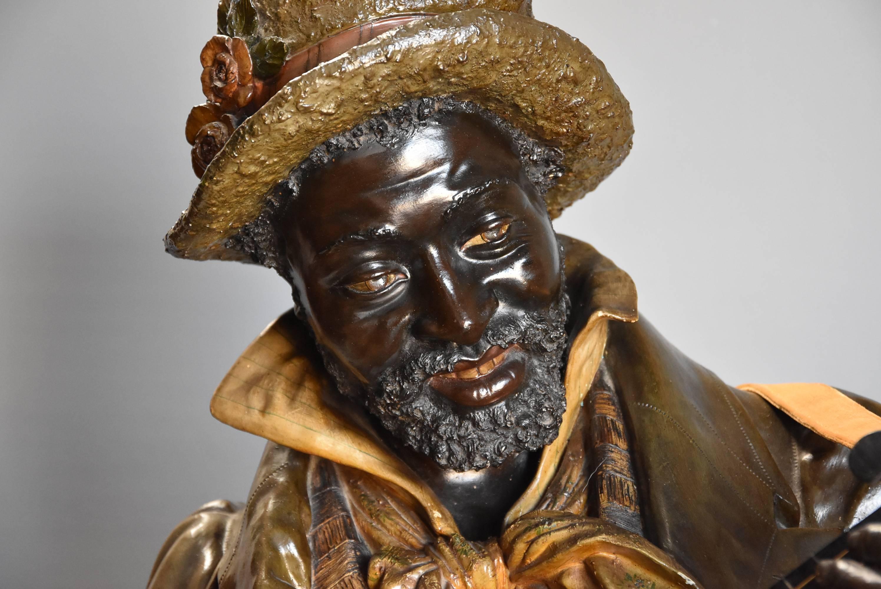 Late 19th Century Fine Quality Lifesize Terracotta Bust of the 'Banjo Player' For Sale 1