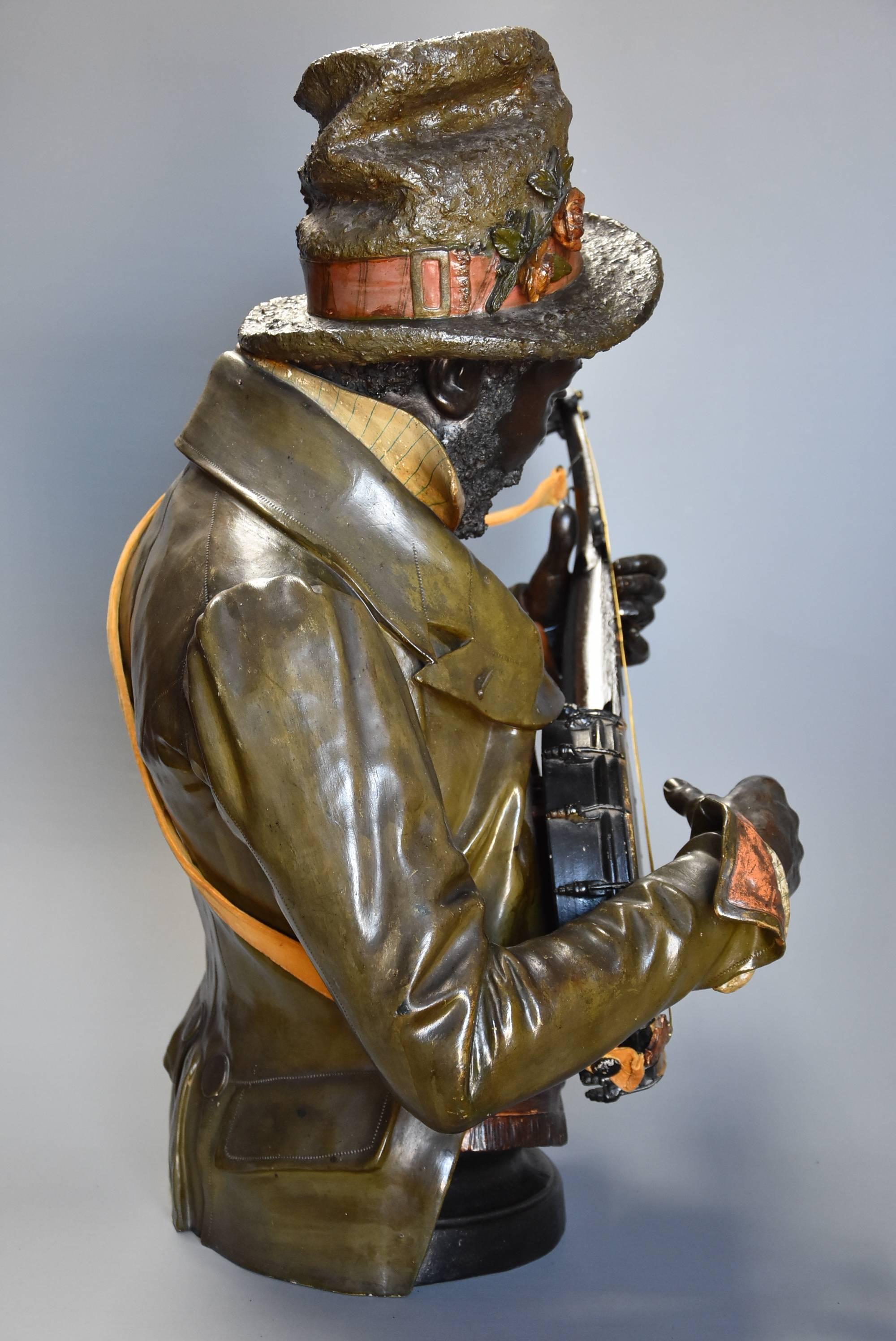 Late 19th Century Fine Quality Lifesize Terracotta Bust of the 'Banjo Player' For Sale 5