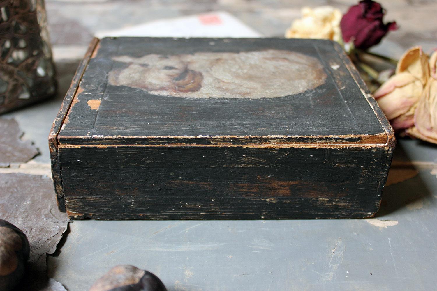 Late 19th Century Folk Art Pine Cigar Box Painted with Study of a Border Terrier 9