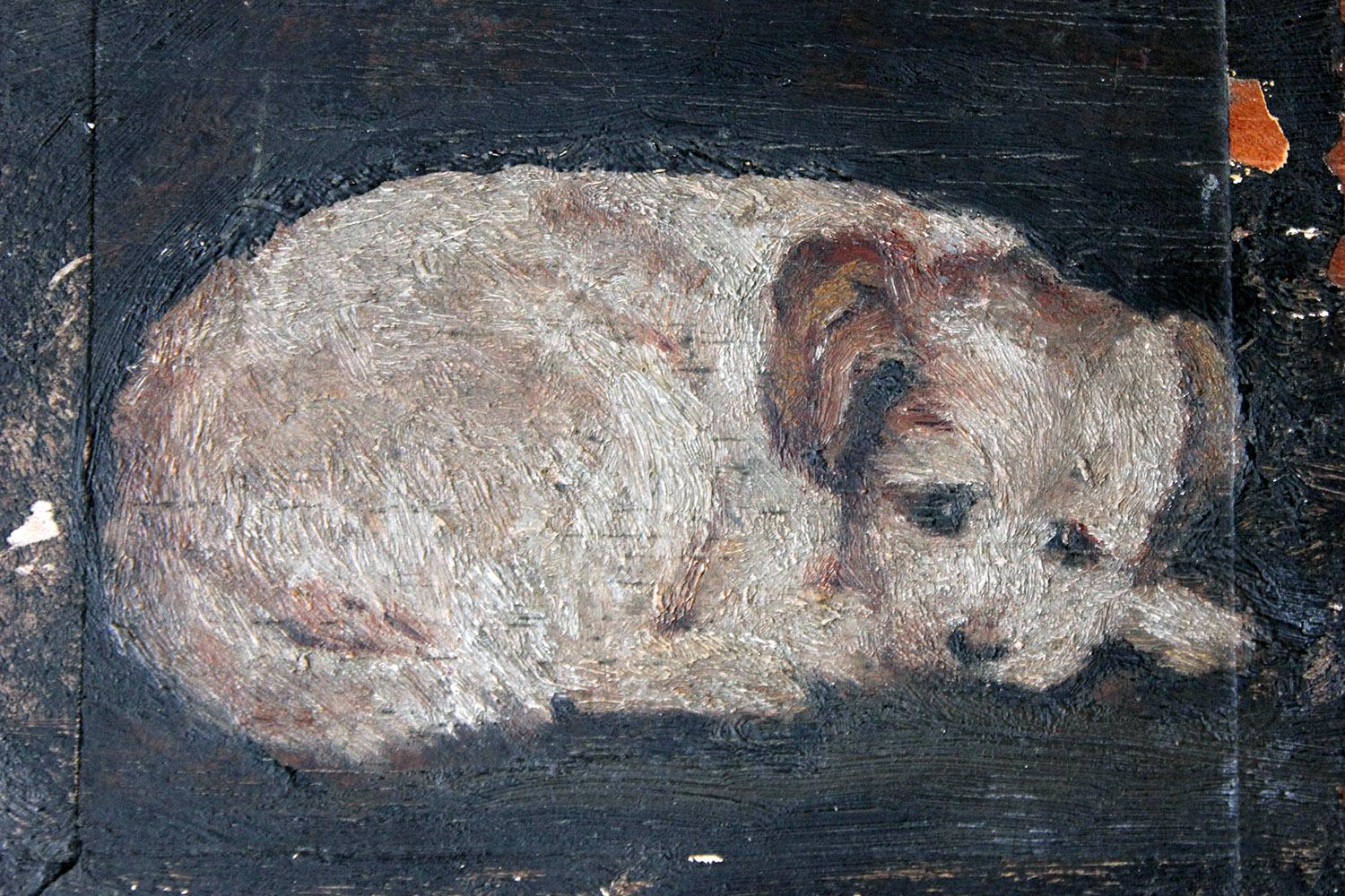 Late 19th Century Folk Art Pine Cigar Box Painted with Study of a Border Terrier In Good Condition In Bedford, Bedfordshire