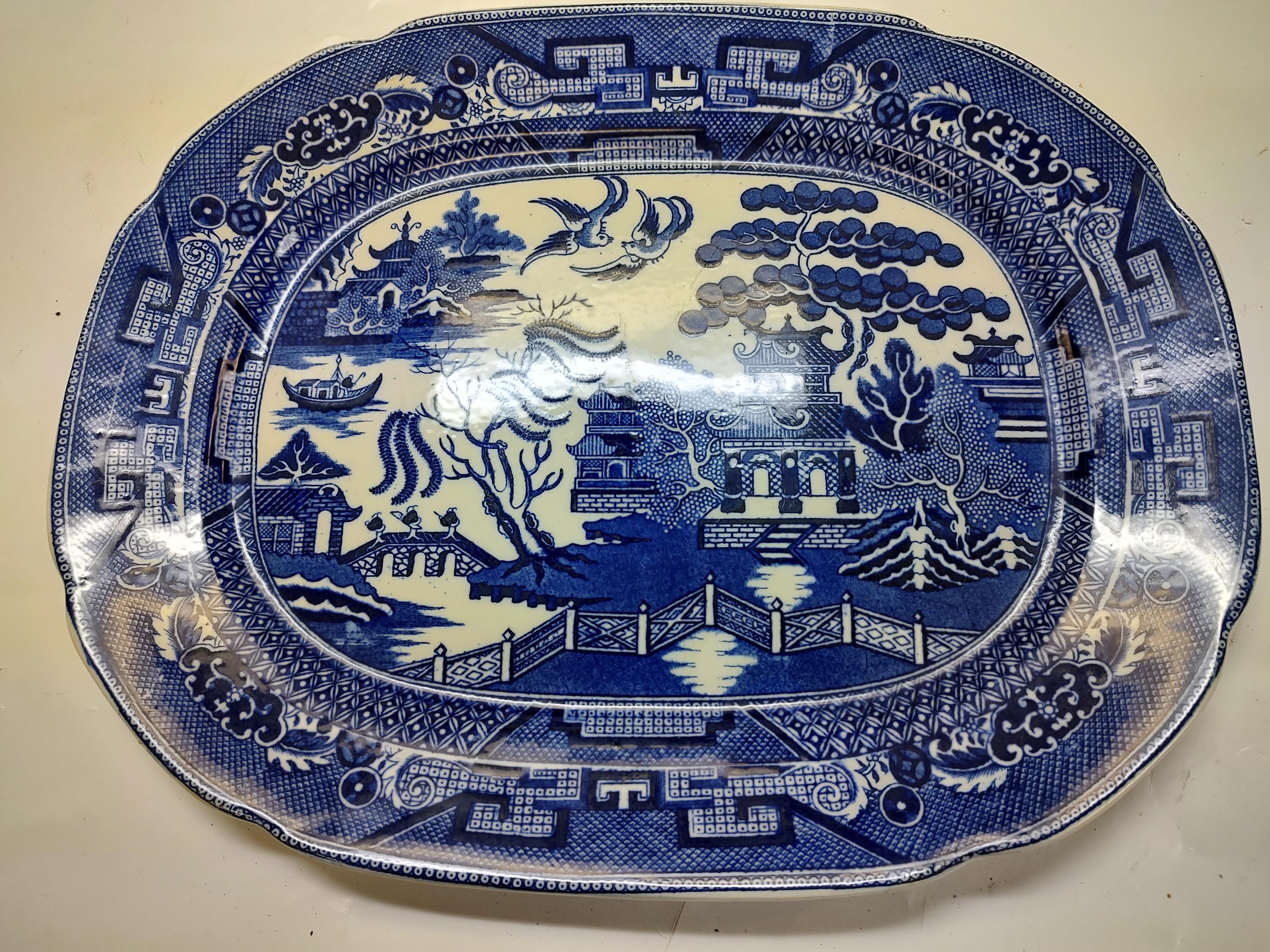 Chinese Chippendale Late 19thc Large Blue Willow Platter by Allertons England