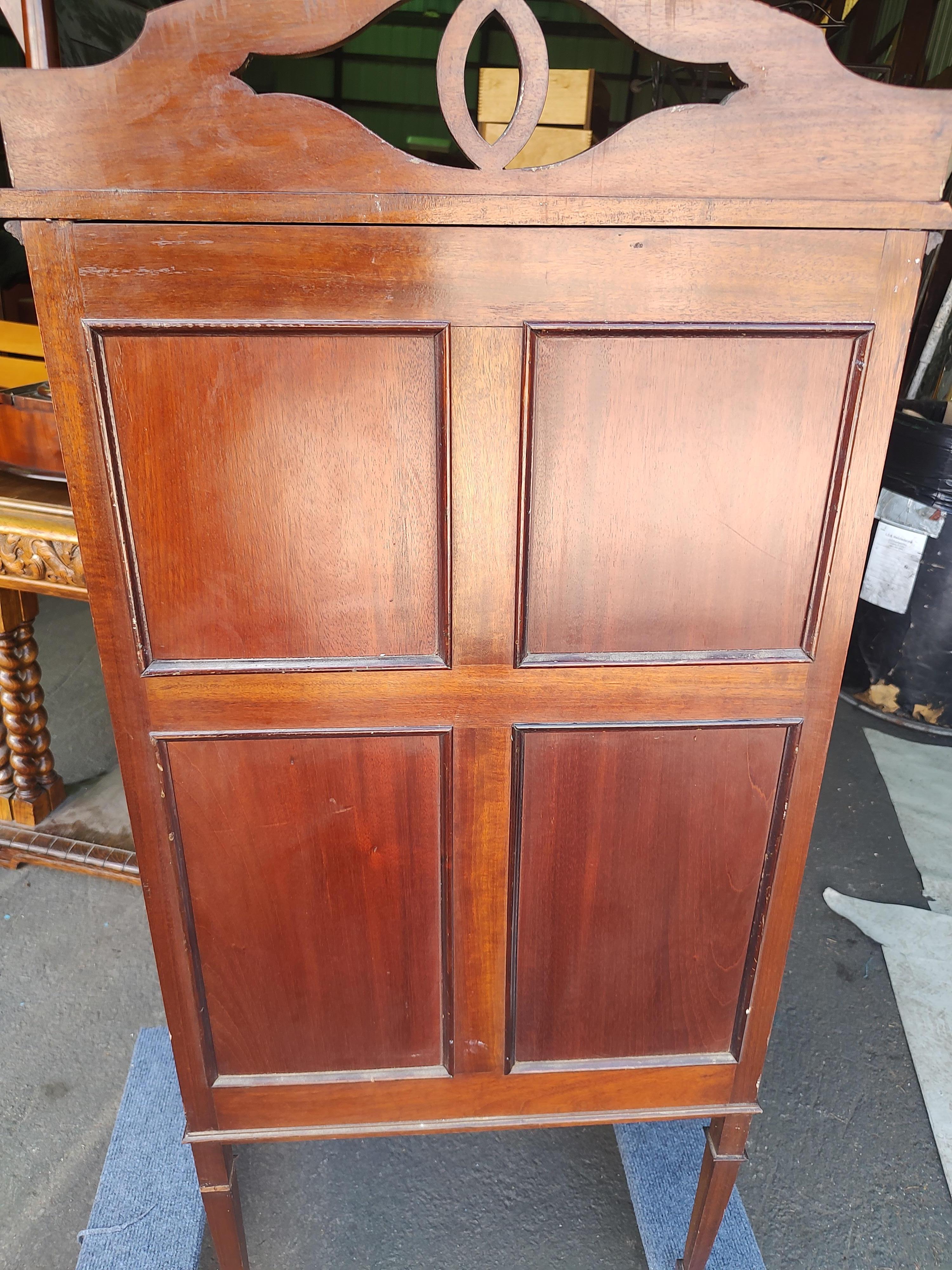 Hand-Crafted Late 19th Century Mahogany French Music Cabinet with Inlay & Drop Down Drawers