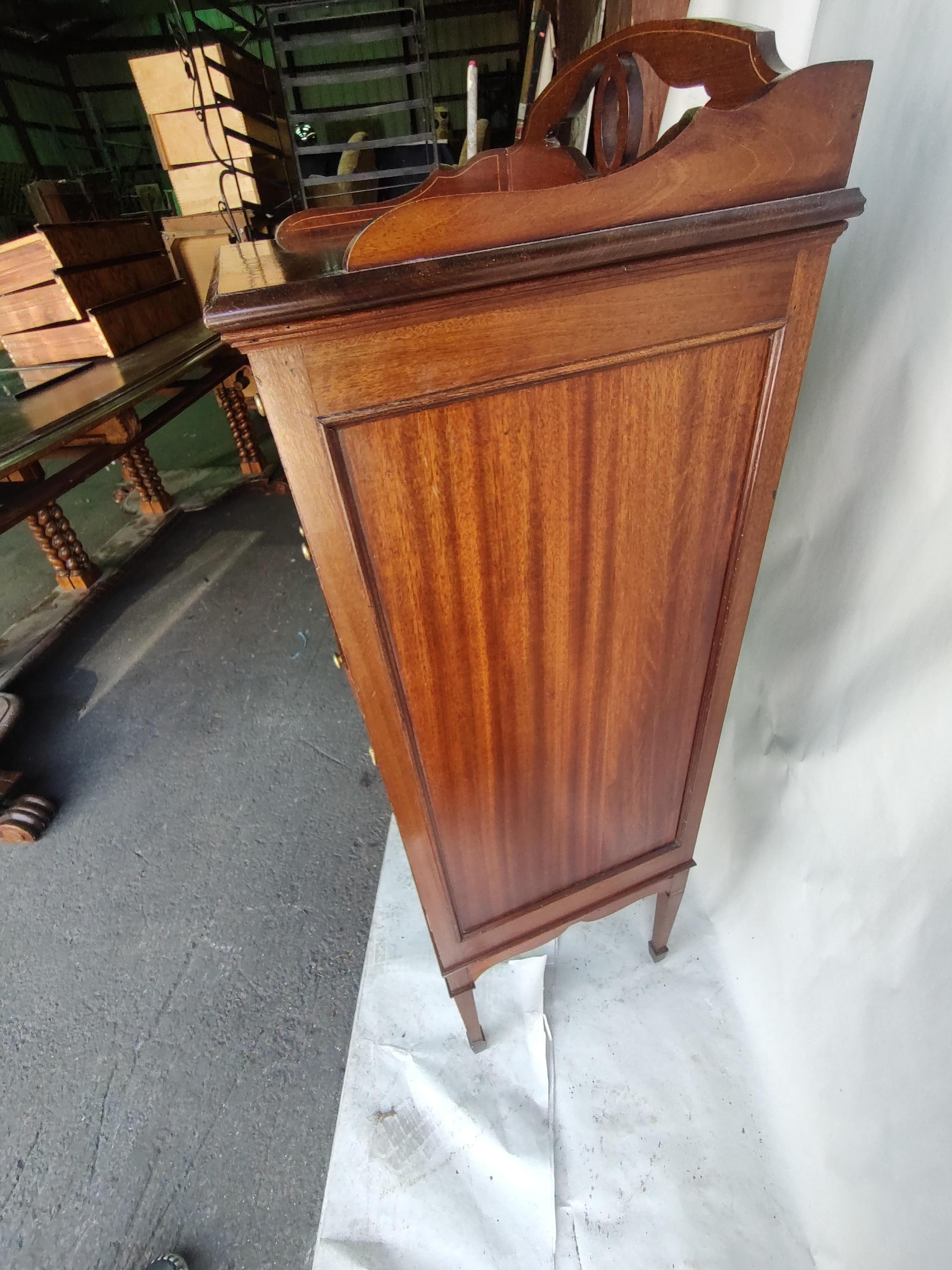 Early 20th Century Late 19th Century Mahogany French Music Cabinet with Inlay & Drop Down Drawers