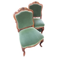 Late 19thc Pair Louis XV Style Upholstered French Fruitwood Chairs