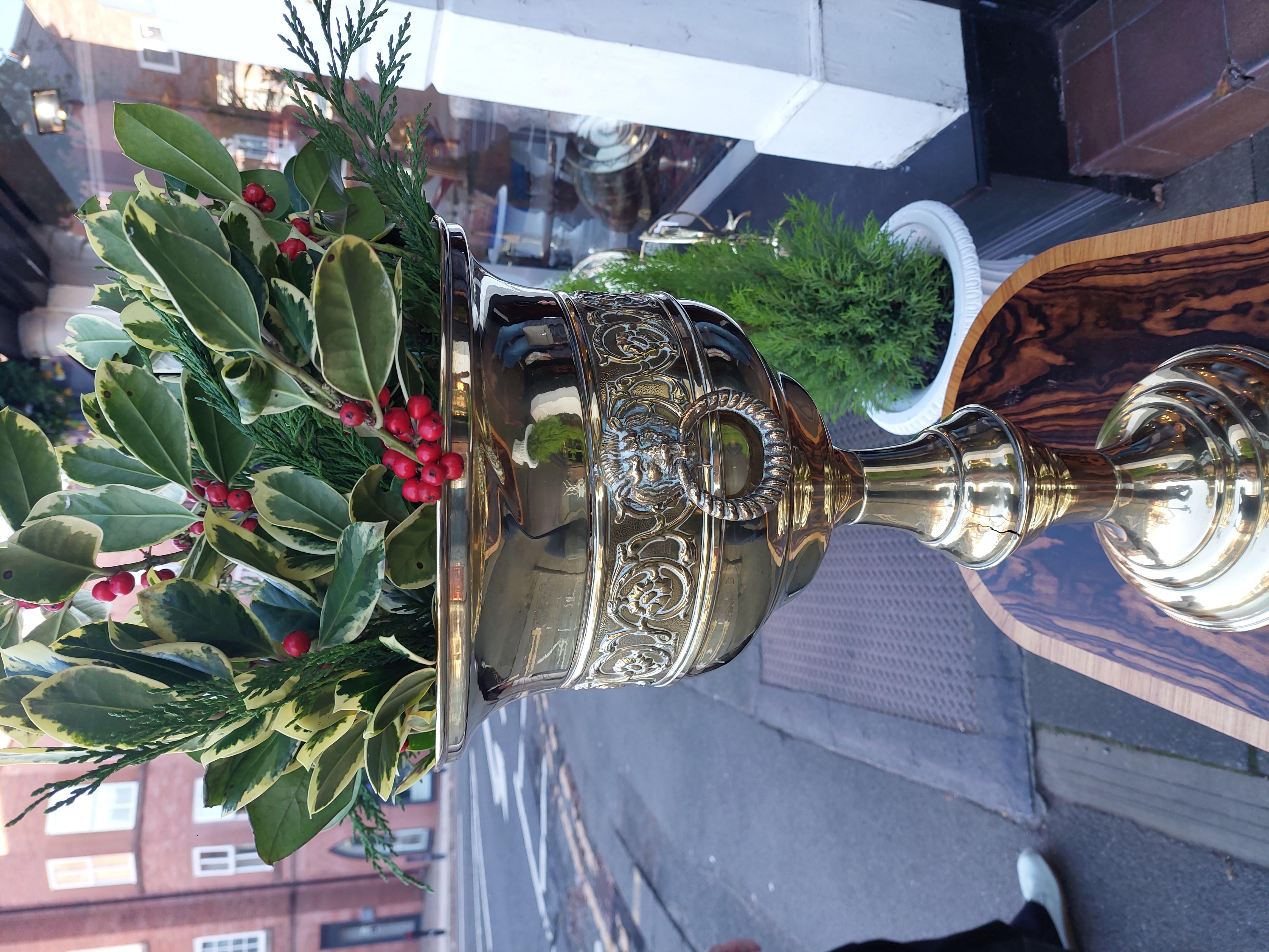 Late 19thC Pressed Brass Planter on Stand In Good Condition For Sale In Altrincham, GB