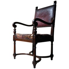 Late 19th Century Regency Revival Mahogany and Leather Library Armchair