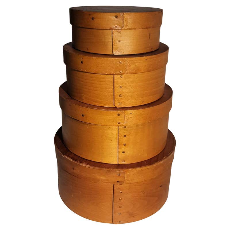 Set Of Three Nesting Leather Shaker Style Oval Boxes For Sale at 1stDibs
