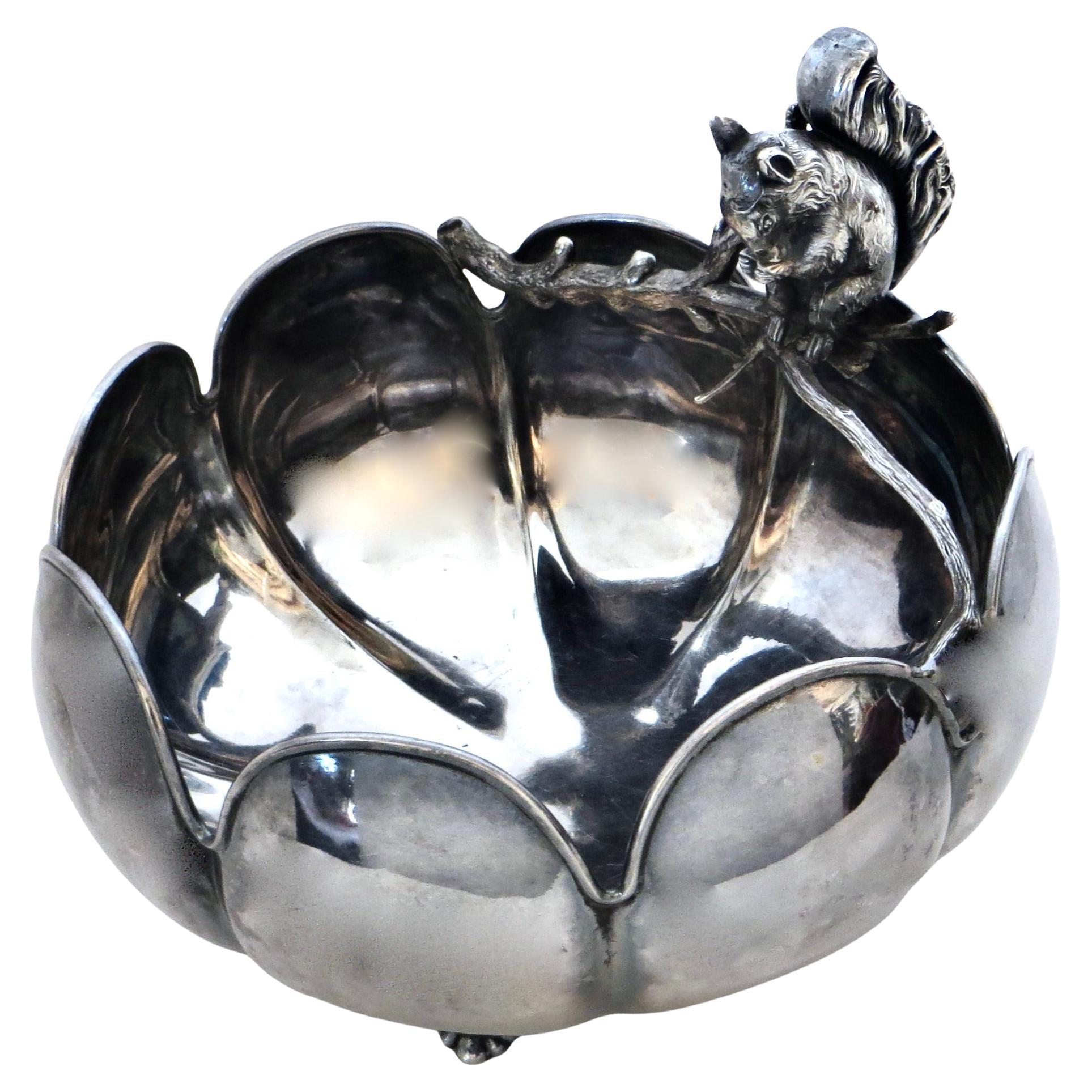 Late 19thC Silver Plated Victorian Squirrel Figural Nut Bowl American Circa 1885 For Sale