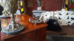 Late 19thC Spelter Ink Stand Centered with a Gun Dog