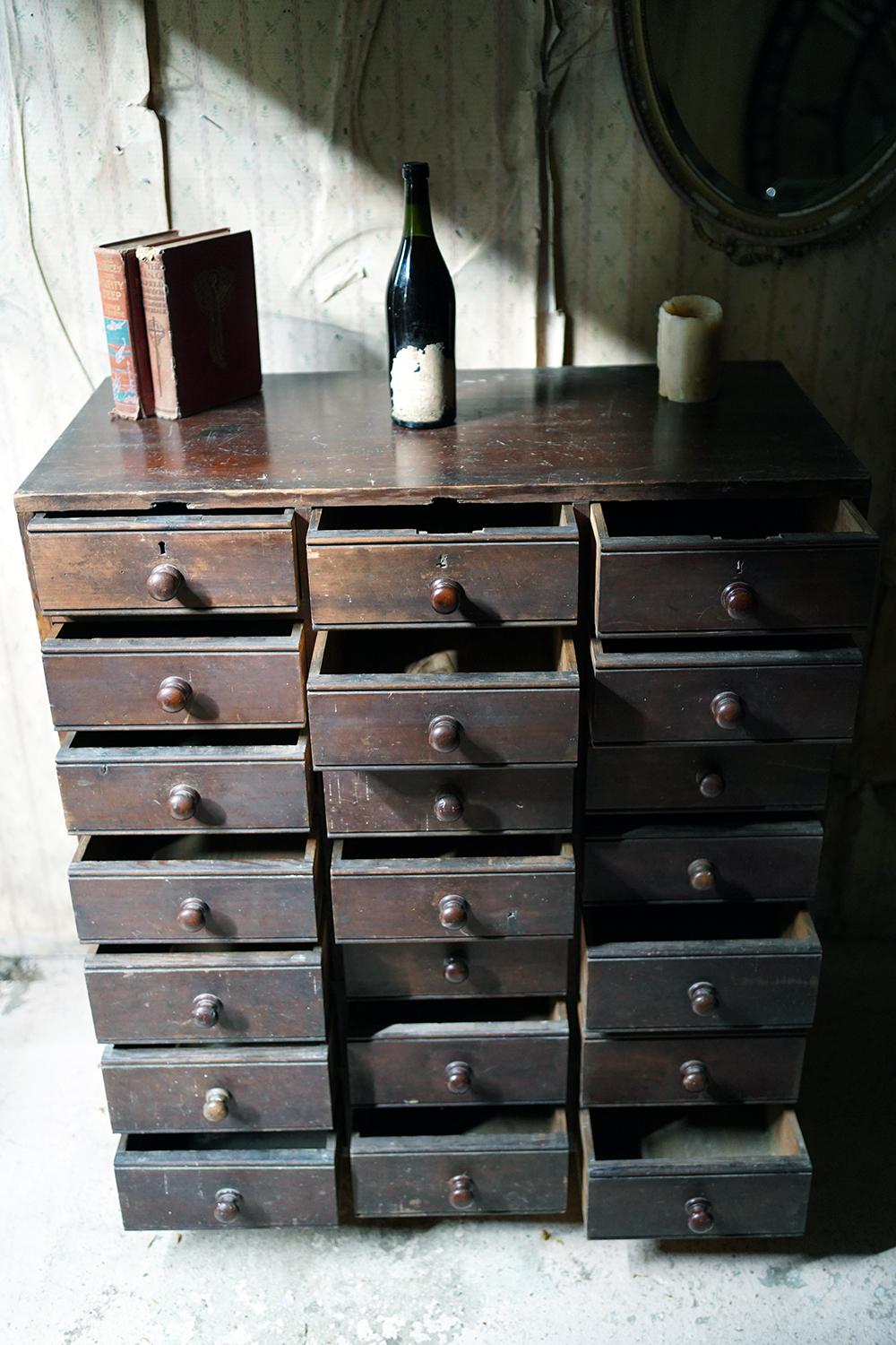 Late 19thc Stained Pine Bank of Twenty-One Drawers, c.1890 For Sale 5
