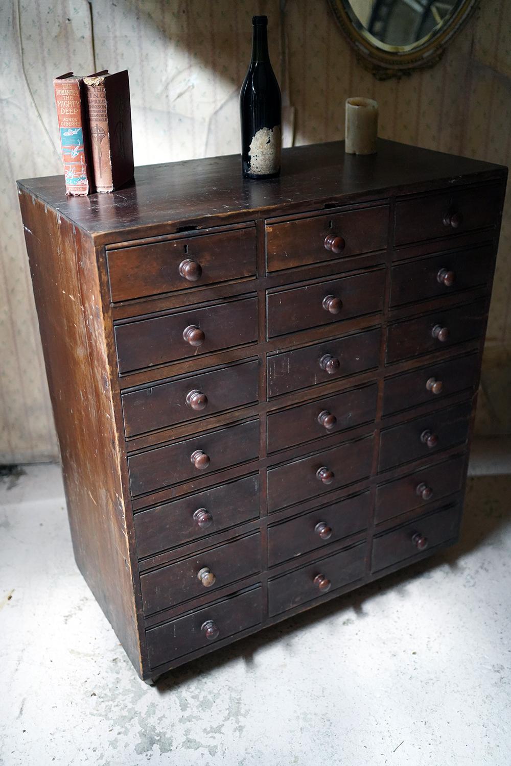 Late 19thc Stained Pine Bank of Twenty-One Drawers, c.1890 For Sale 6