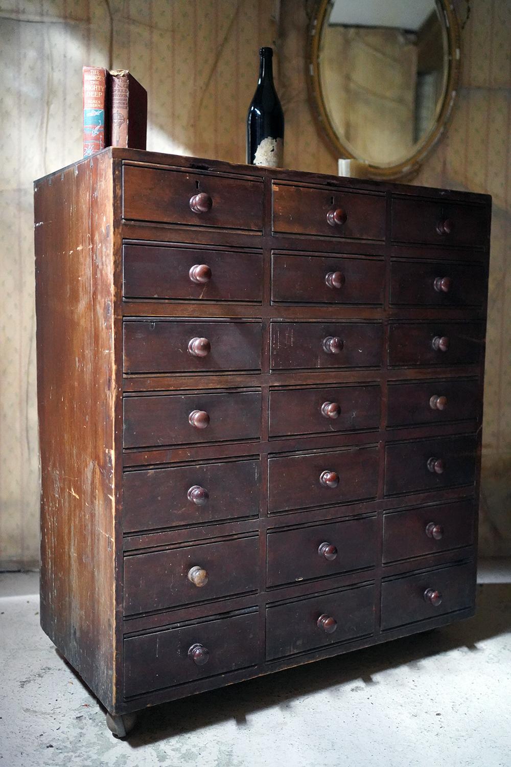 Late 19thc Stained Pine Bank of Twenty-One Drawers, c.1890 For Sale 7