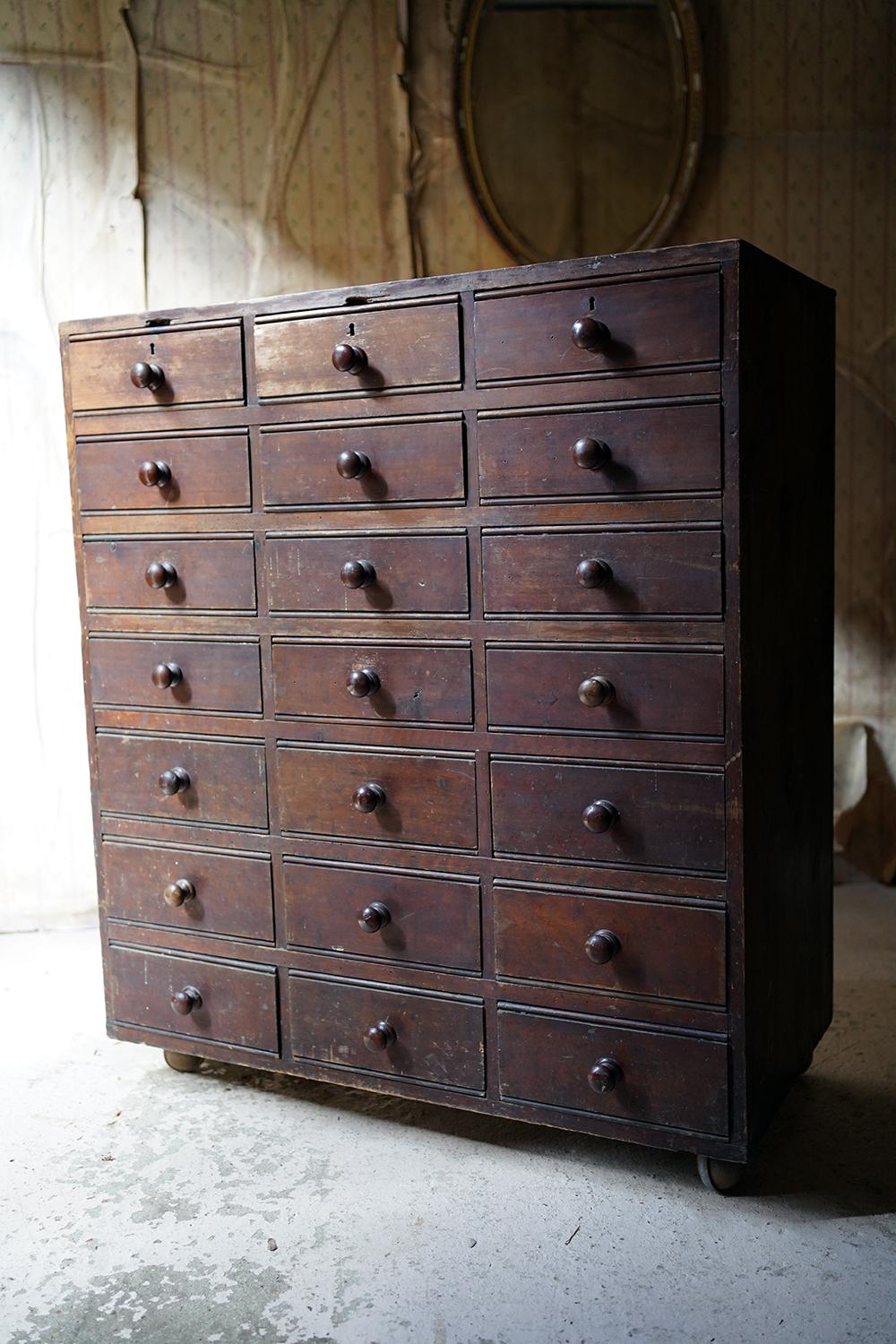 Late 19th Century Late 19thc Stained Pine Bank of Twenty-One Drawers, c.1890 For Sale