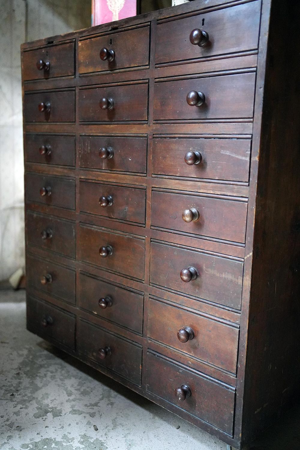 Late 19thc Stained Pine Bank of Twenty-One Drawers, c.1890 For Sale 2