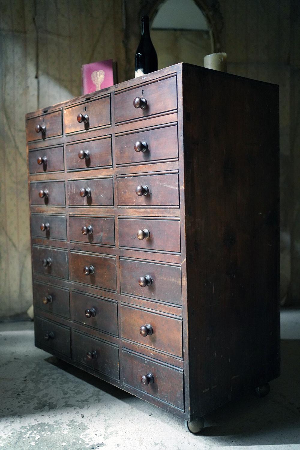 Late 19thc Stained Pine Bank of Twenty-One Drawers, c.1890 For Sale 3