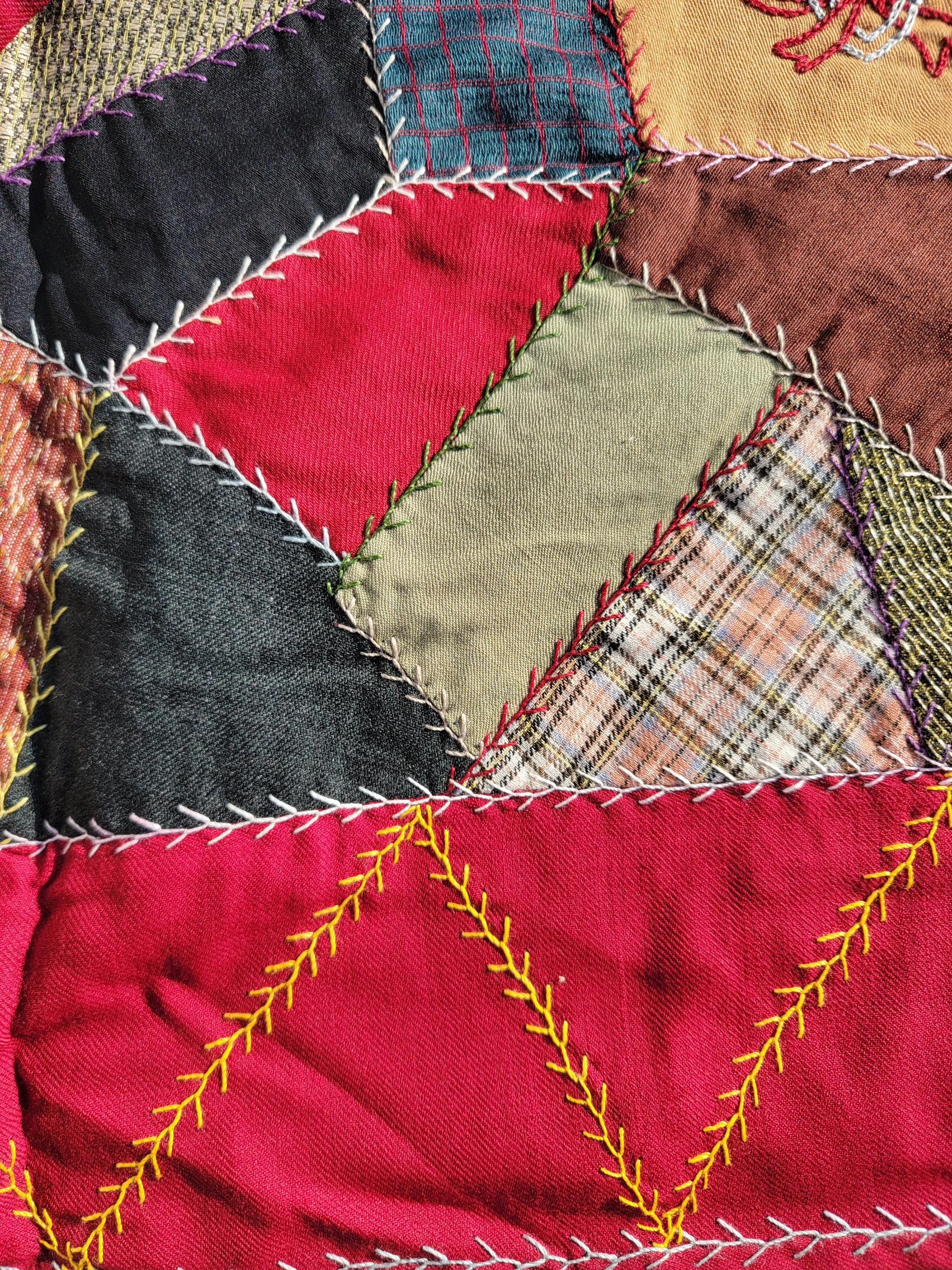 This amazing velvet & wool crazy quilt is in pristine condition and is signed & dated 1899. 