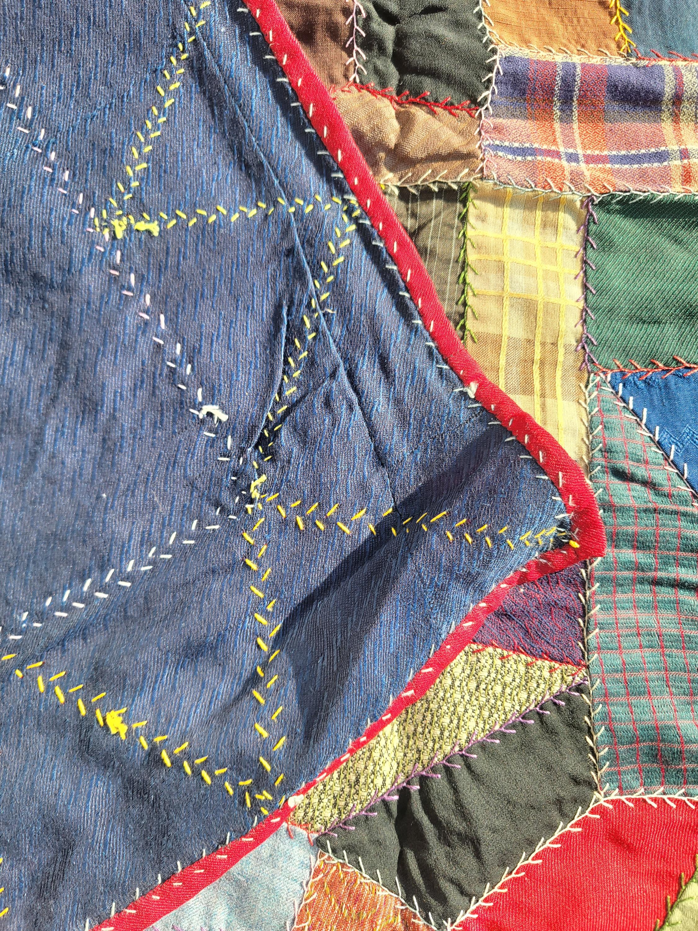 Hand-Crafted Late 19Thc  Velvet & Wool Crazy Quilt For Sale