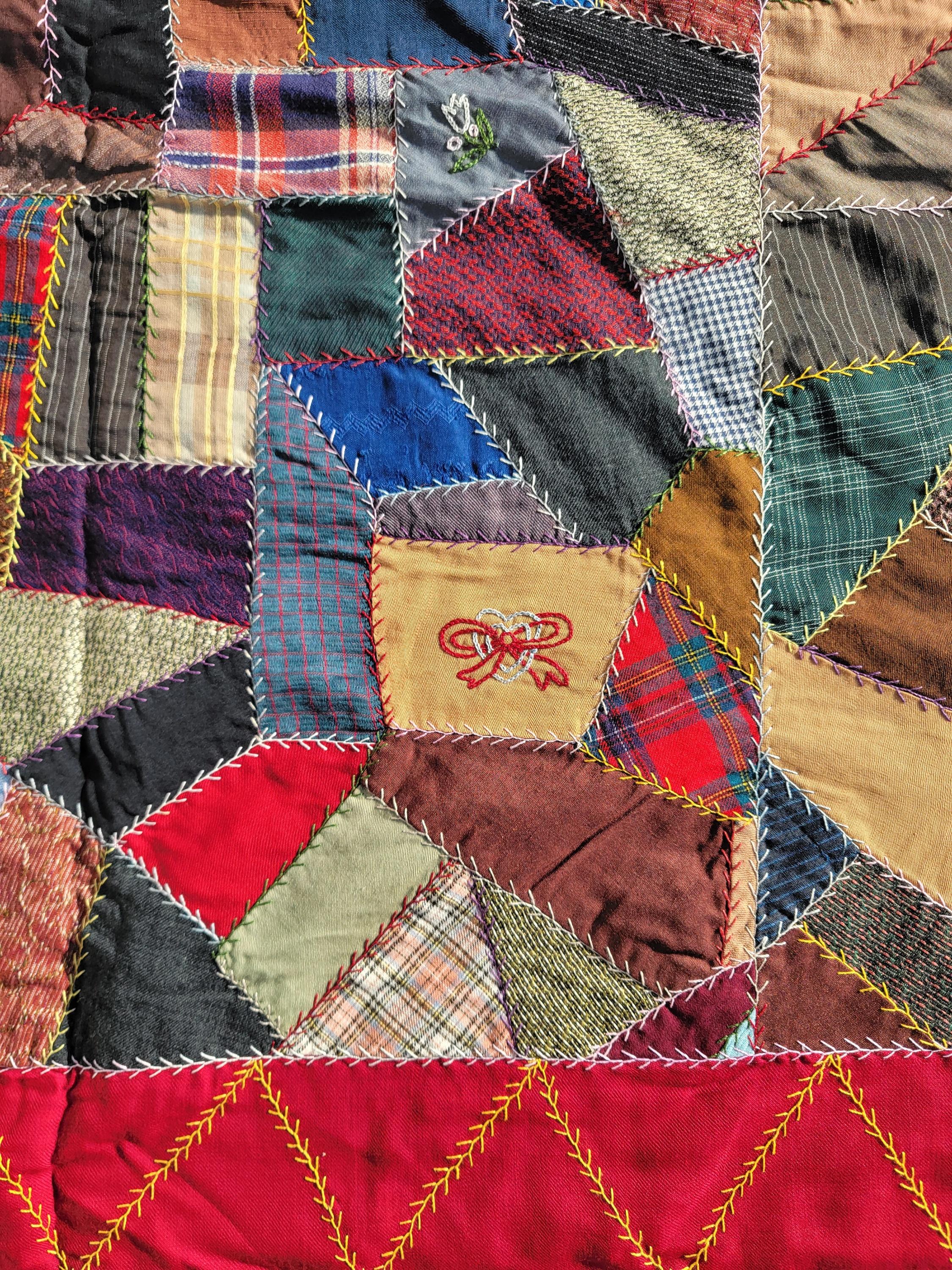 Late 19th Century Late 19Thc  Velvet & Wool Crazy Quilt For Sale