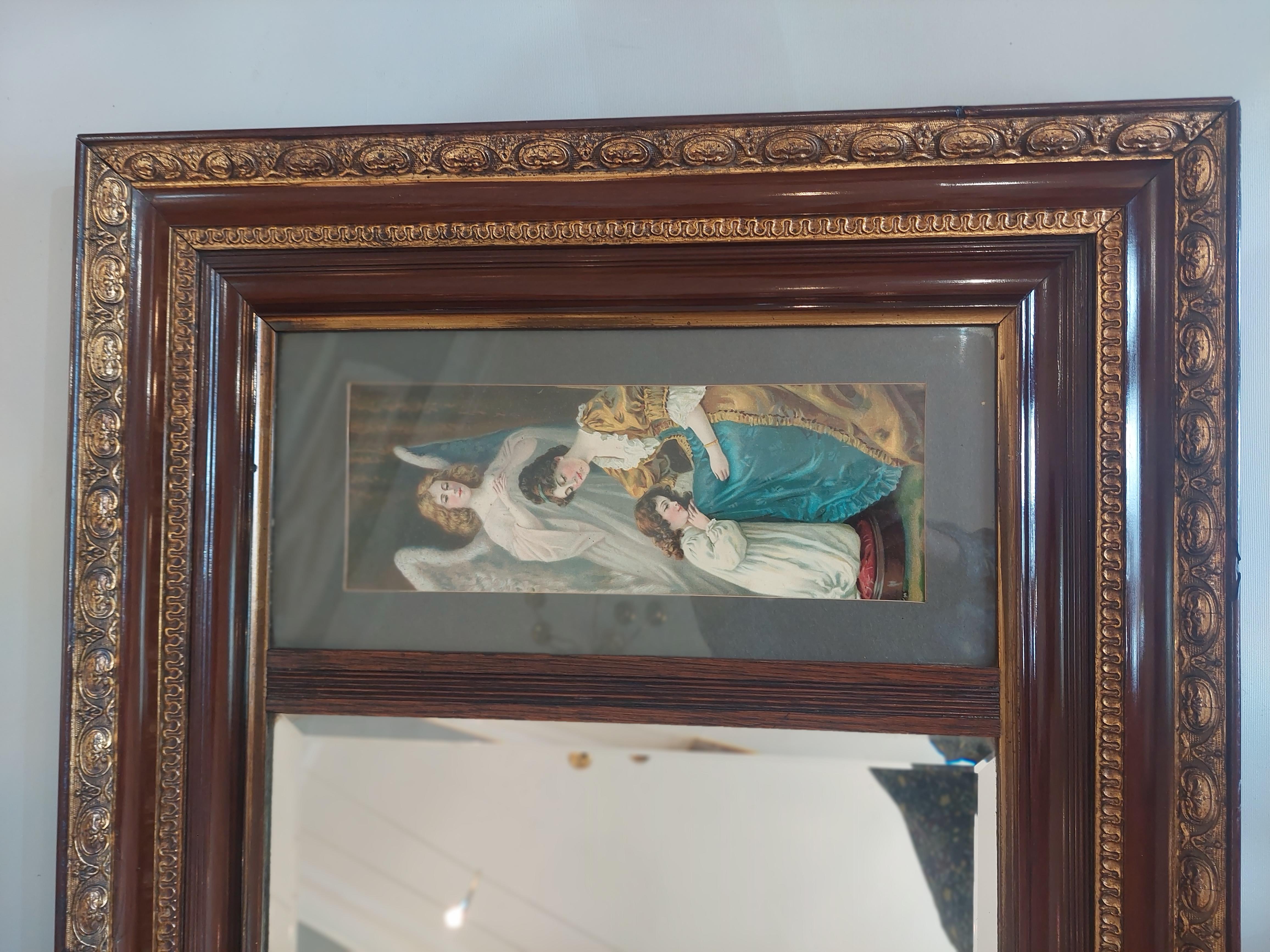 Late 19thC Walnut Devotional Wall Mirror For Sale 1