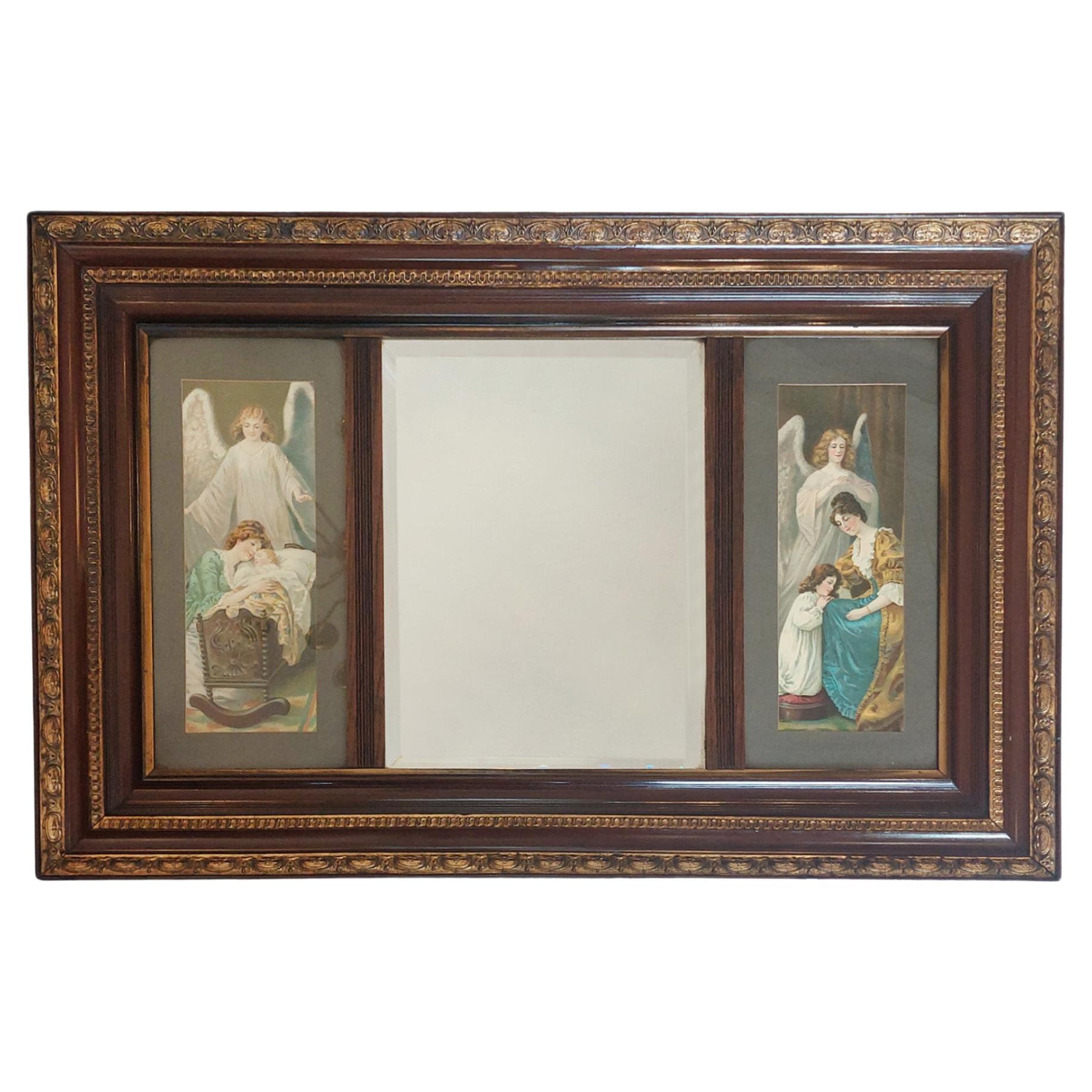 Late 19thC Walnut Devotional Wall Mirror For Sale