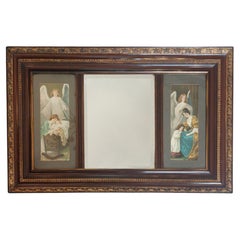 Antique Late 19thC Walnut Devotional Wall Mirror