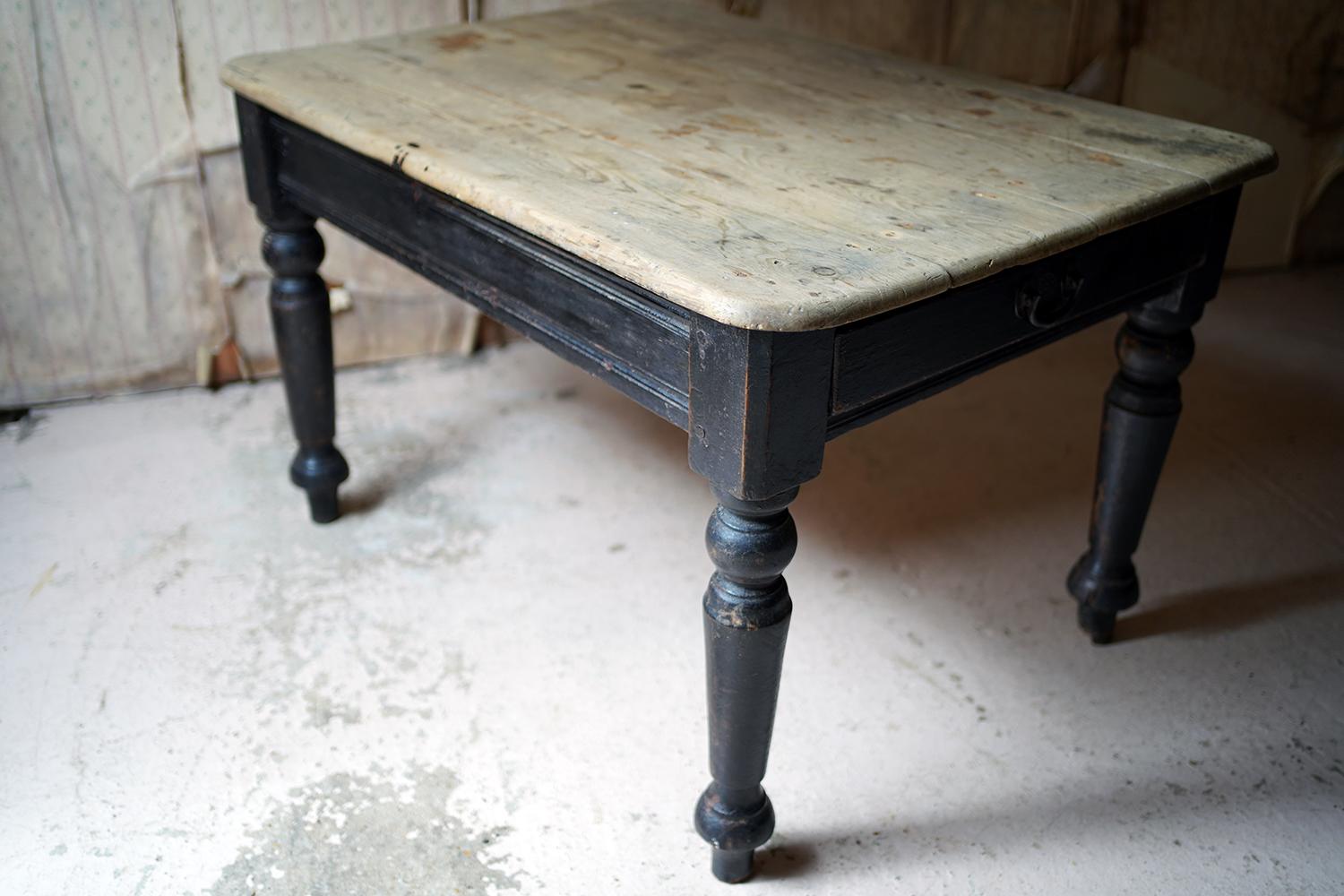 Late 19th Century Welsh Estate Made Black Painted and Scrub Top Pine Table 6