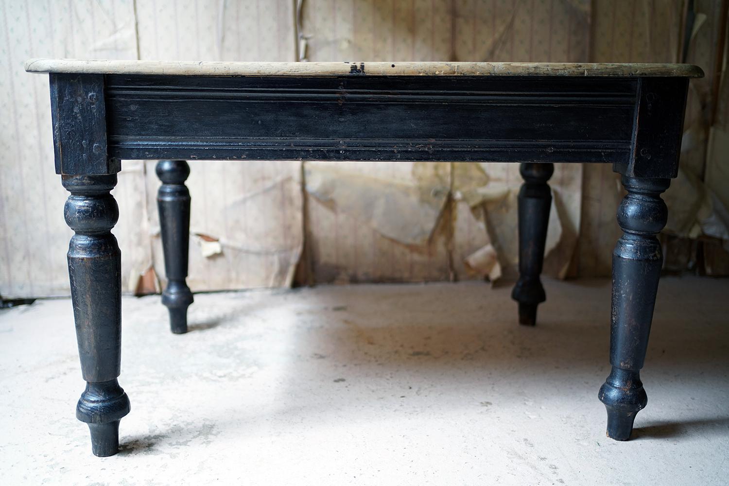 Late 19th Century Welsh Estate Made Black Painted and Scrub Top Pine Table 7