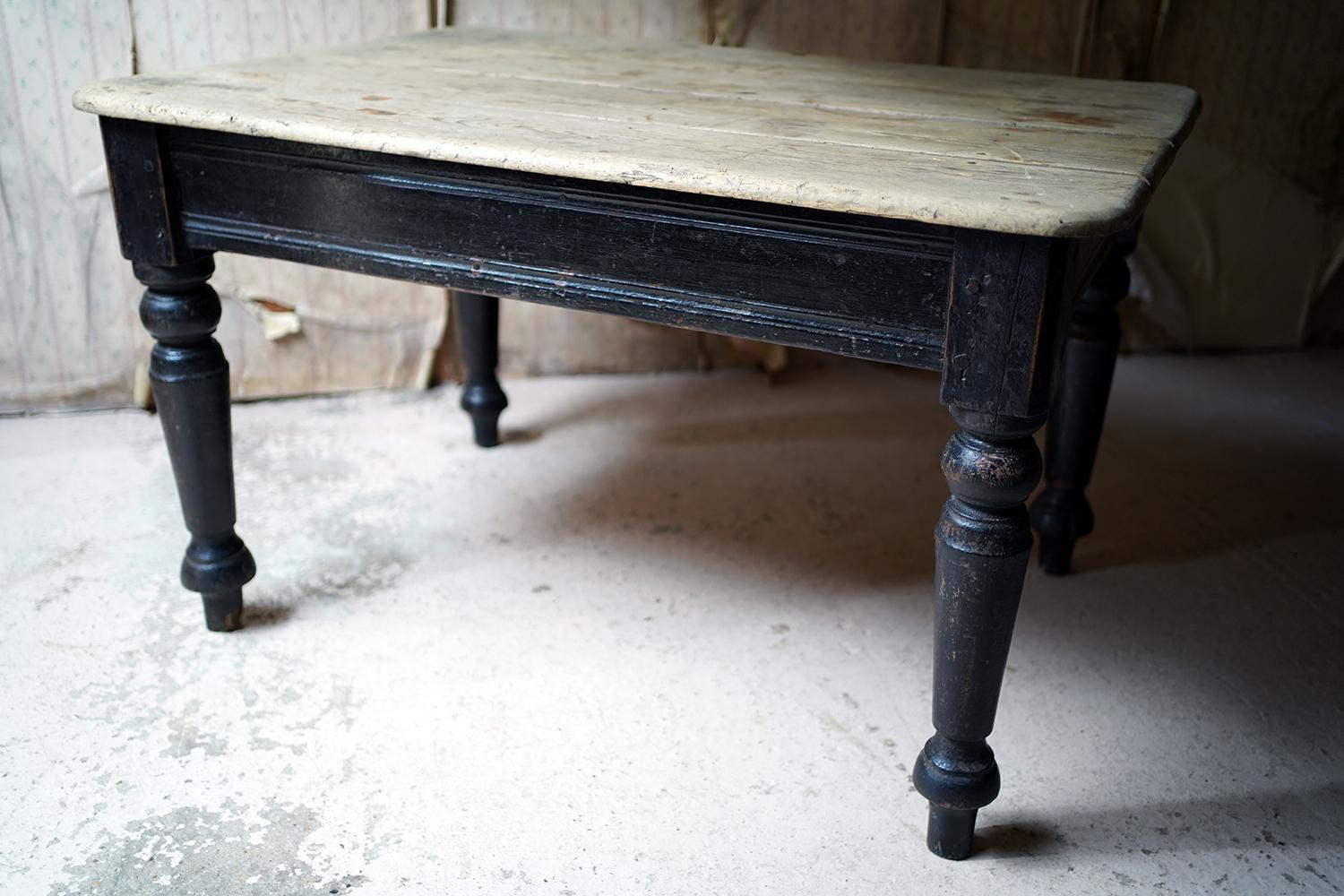 Late 19th Century Welsh Estate Made Black Painted and Scrub Top Pine Table 8