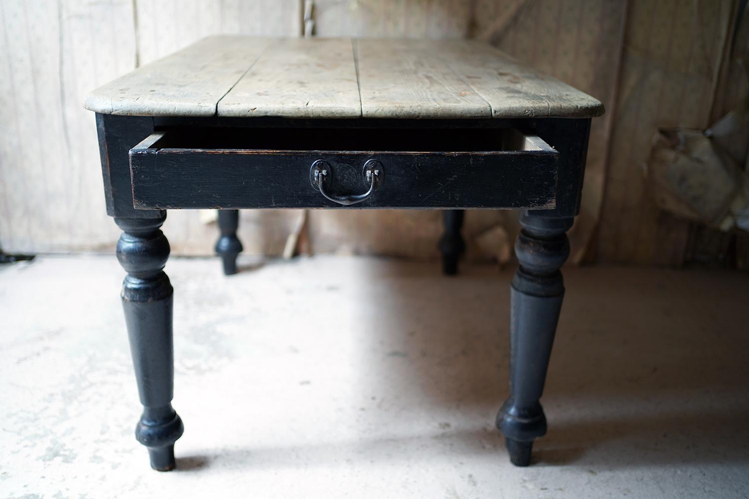 Late 19th Century Welsh Estate Made Black Painted and Scrub Top Pine Table 12