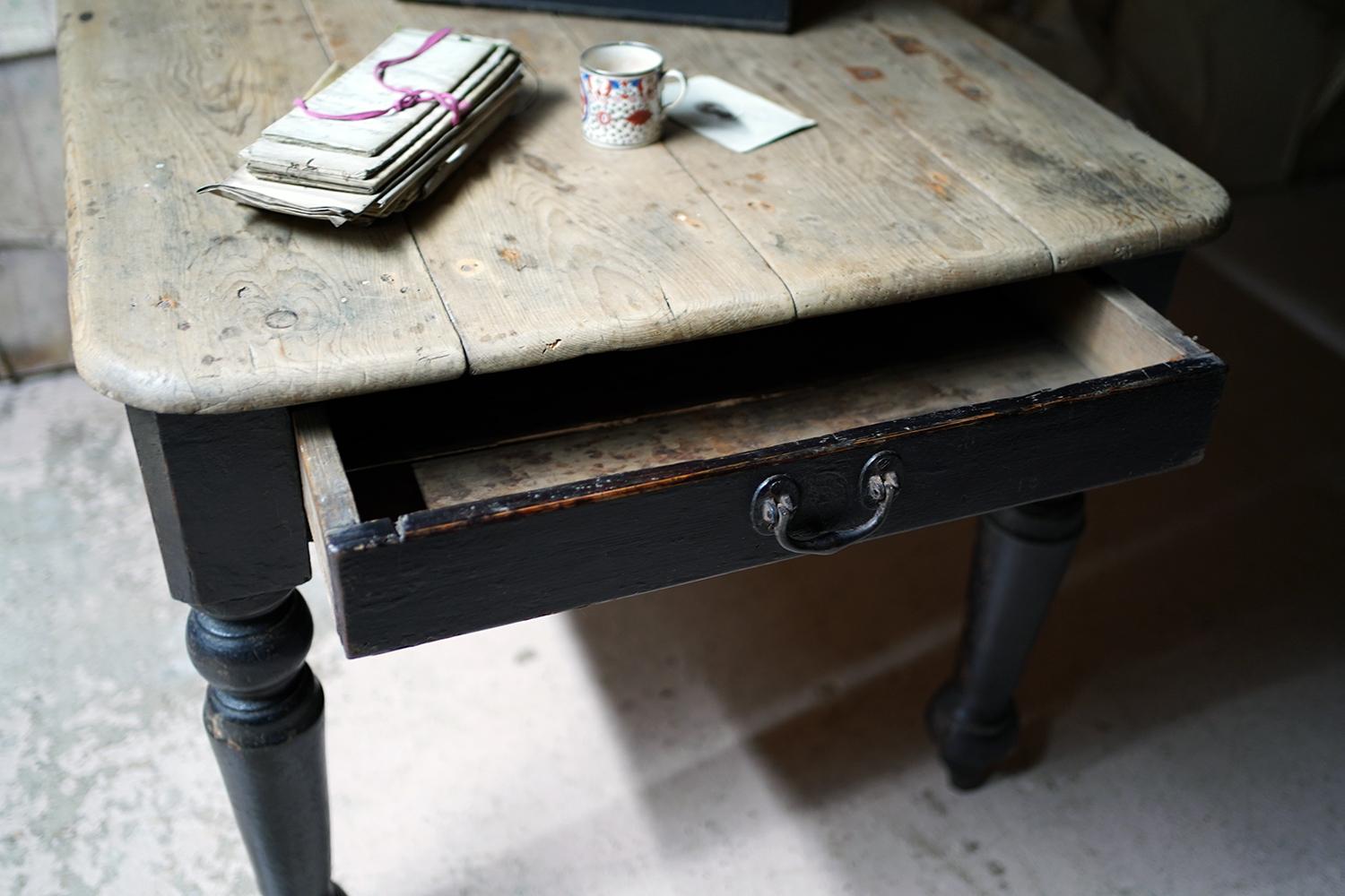 High Victorian Late 19th Century Welsh Estate Made Black Painted and Scrub Top Pine Table
