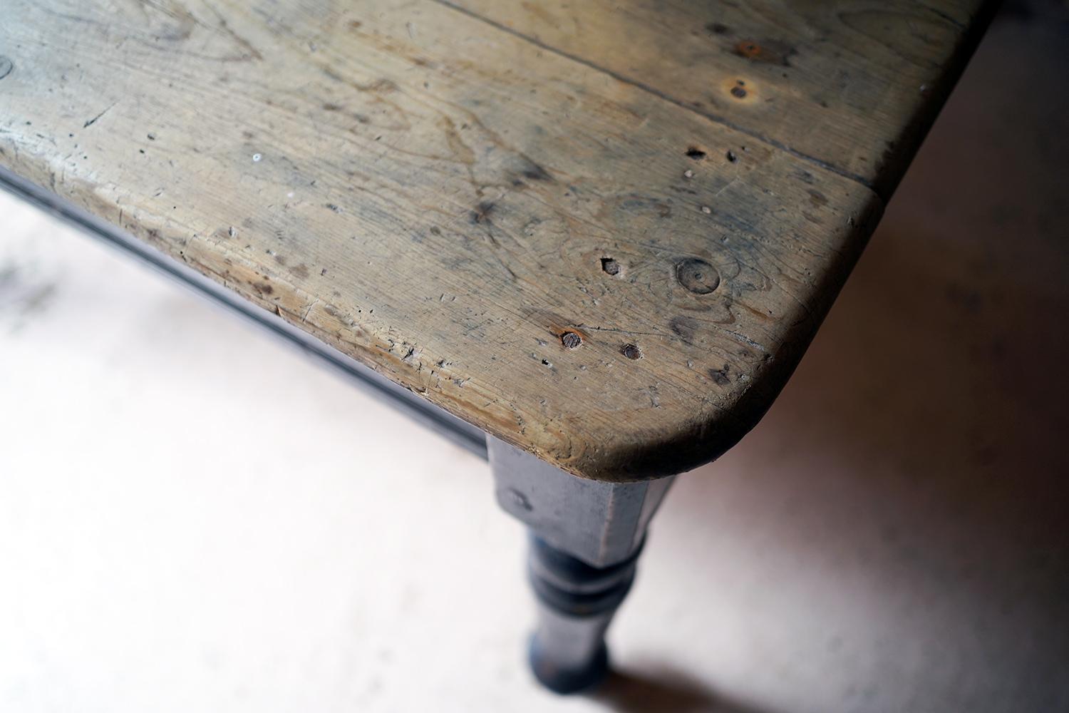 English Late 19th Century Welsh Estate Made Black Painted and Scrub Top Pine Table