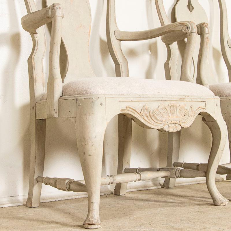 Late 19th Century Antique Pair of Gray Painted Swedish Arm Chairs For Sale 9