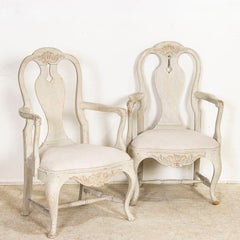 Late 19th Century Antique Pair of Gray Painted Swedish Arm Chairs